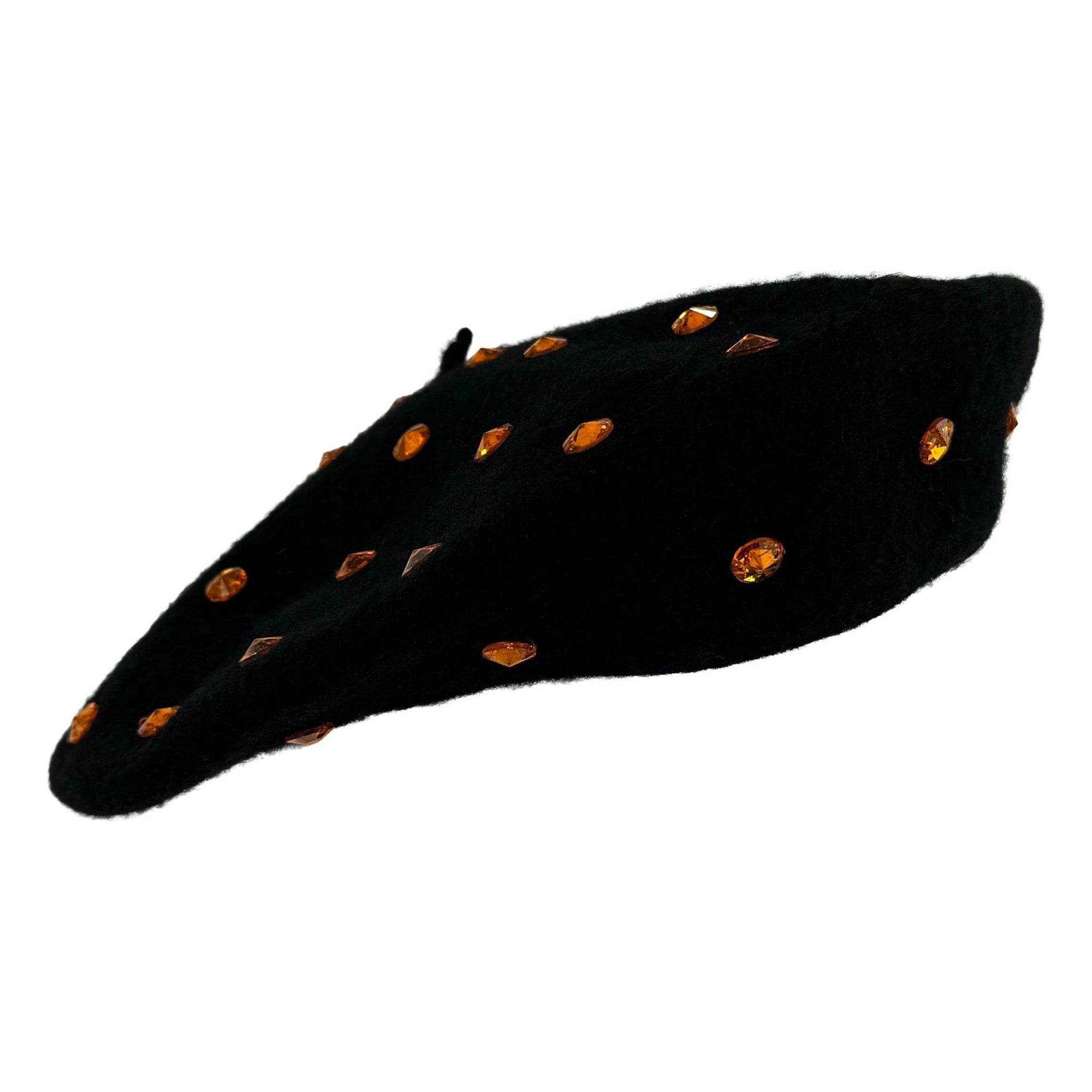 F/W 2000 Dolce & Gabbana Runway Ad Orange Rhinestone Black Beret Hat - RealList