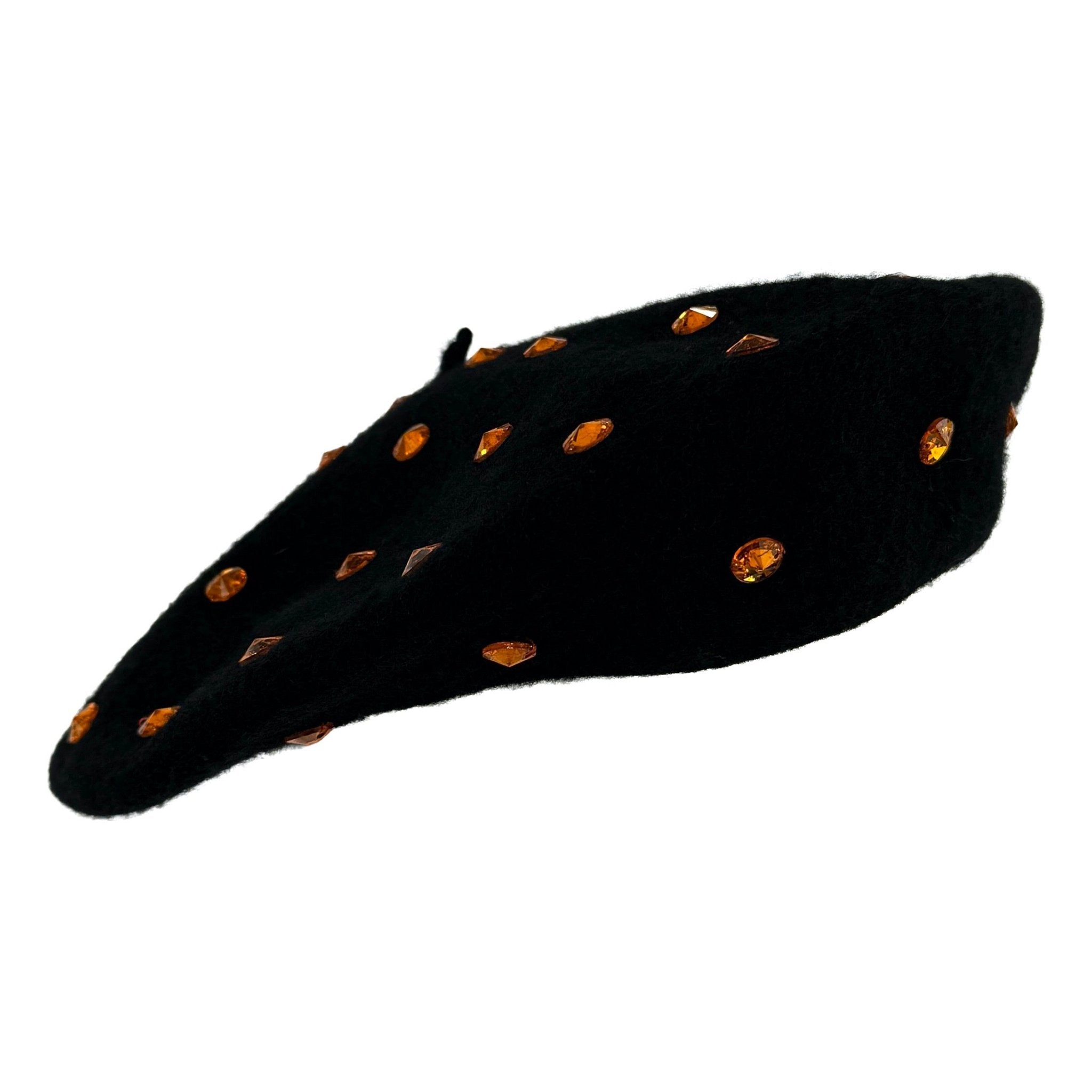 F/W 2000 Dolce & Gabbana Runway Ad Orange Rhinestone Black Beret Hat - RealList