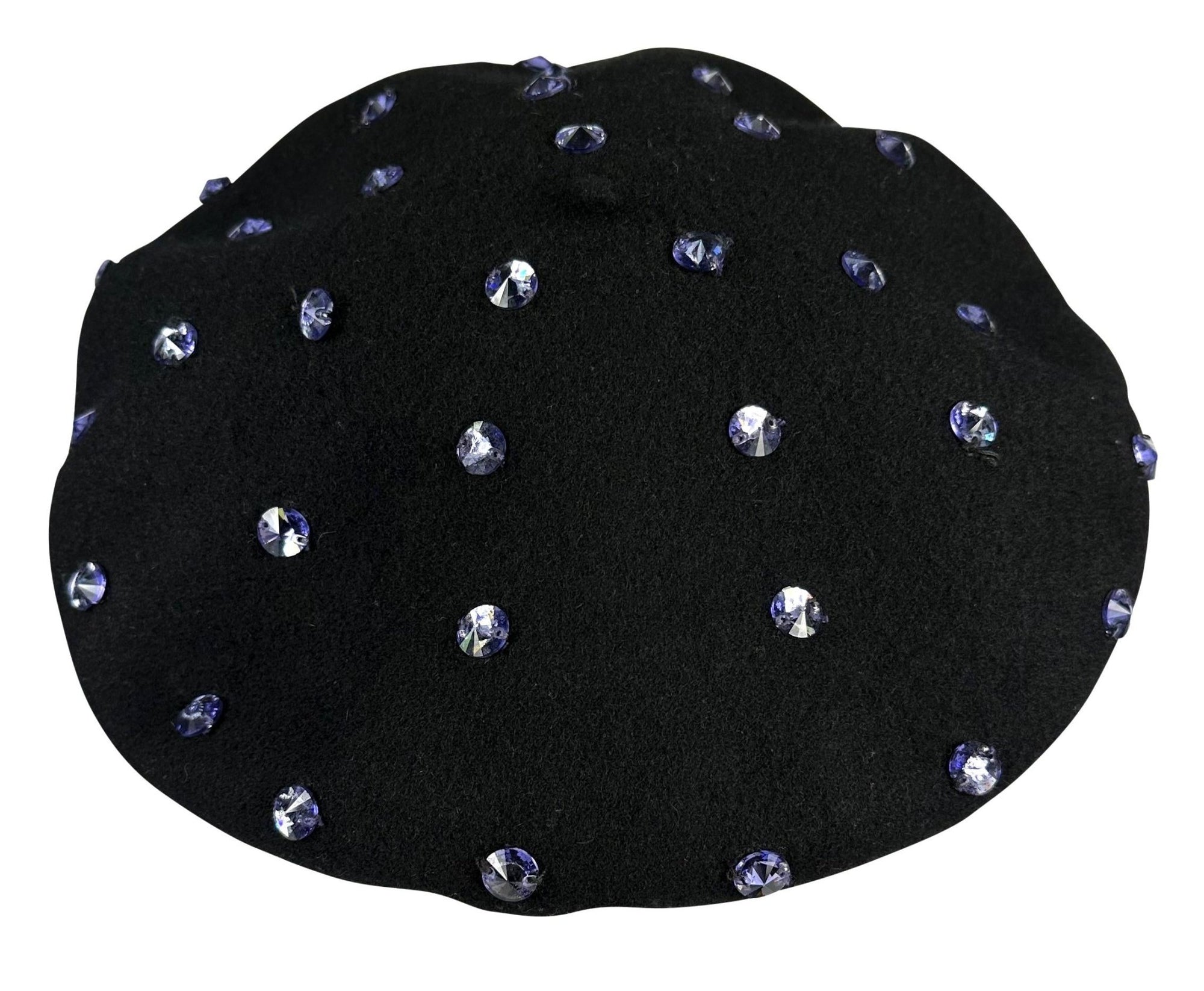 F/W 2000 Dolce & Gabbana Runway Ad Purple Rhinestone Black Beret Hat - RealList