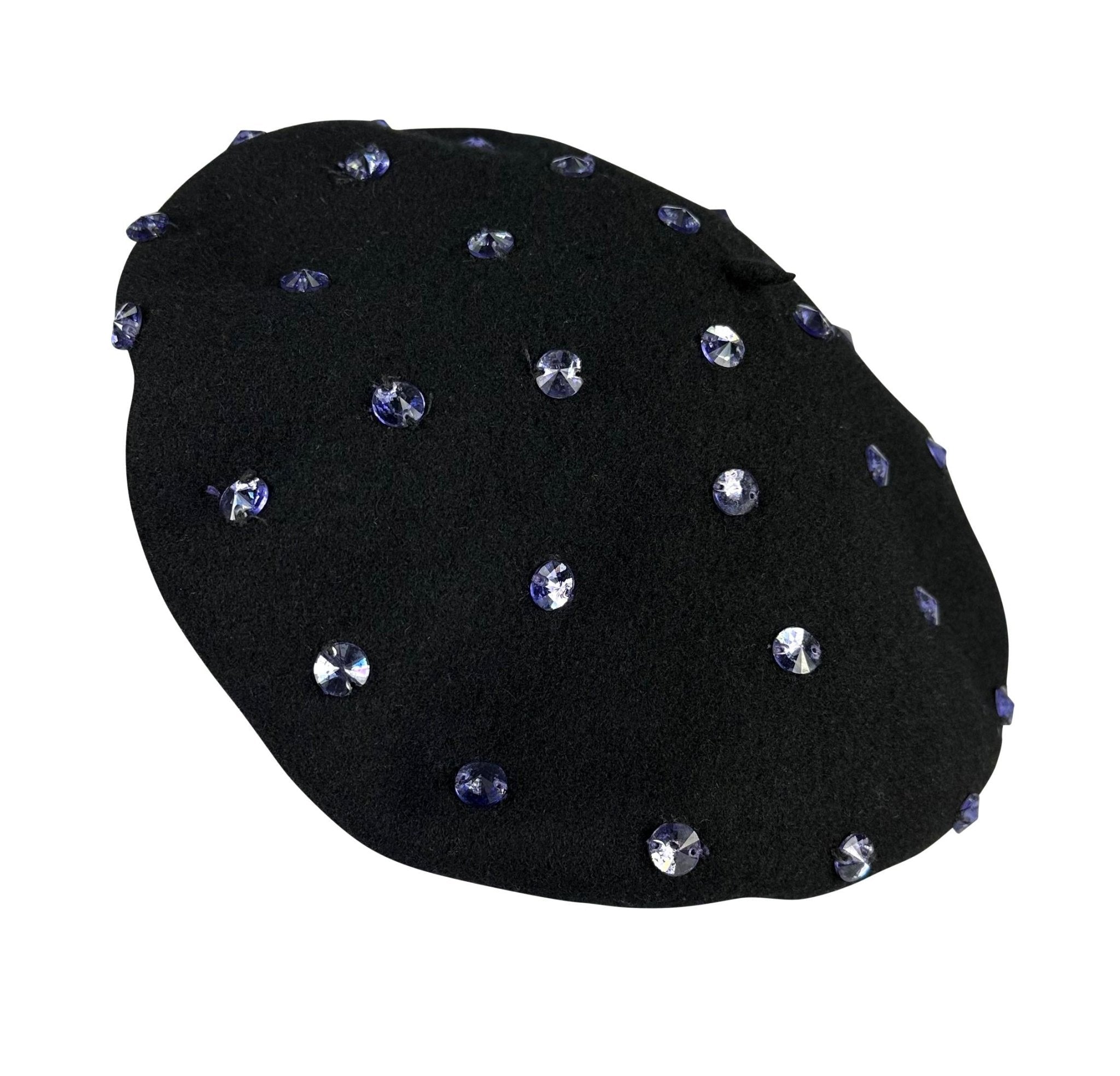 F/W 2000 Dolce & Gabbana Runway Ad Purple Rhinestone Black Beret Hat - RealList