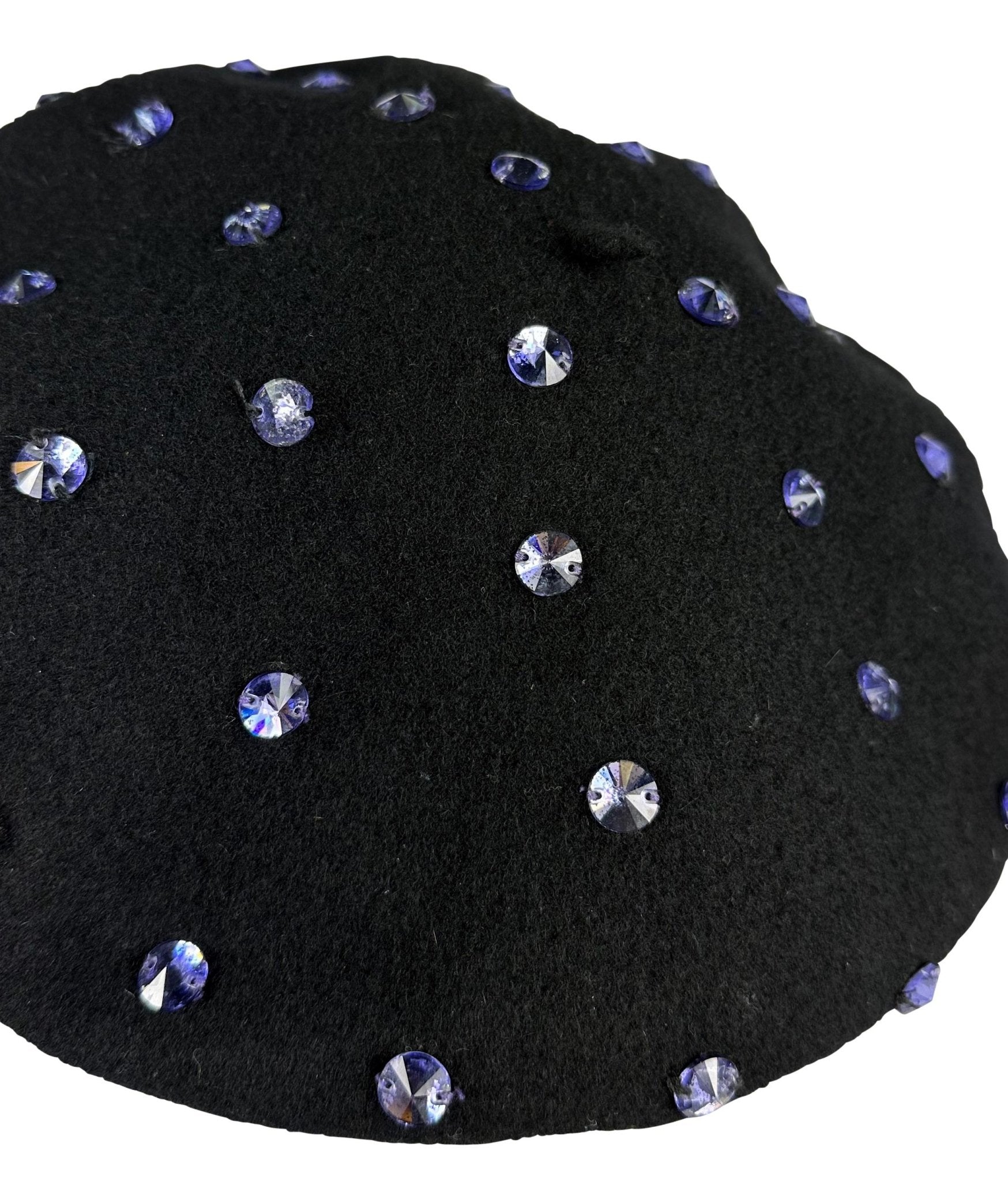 F/W 2000 Dolce & Gabbana Runway Ad Purple Rhinestone Black Beret Hat - RealList