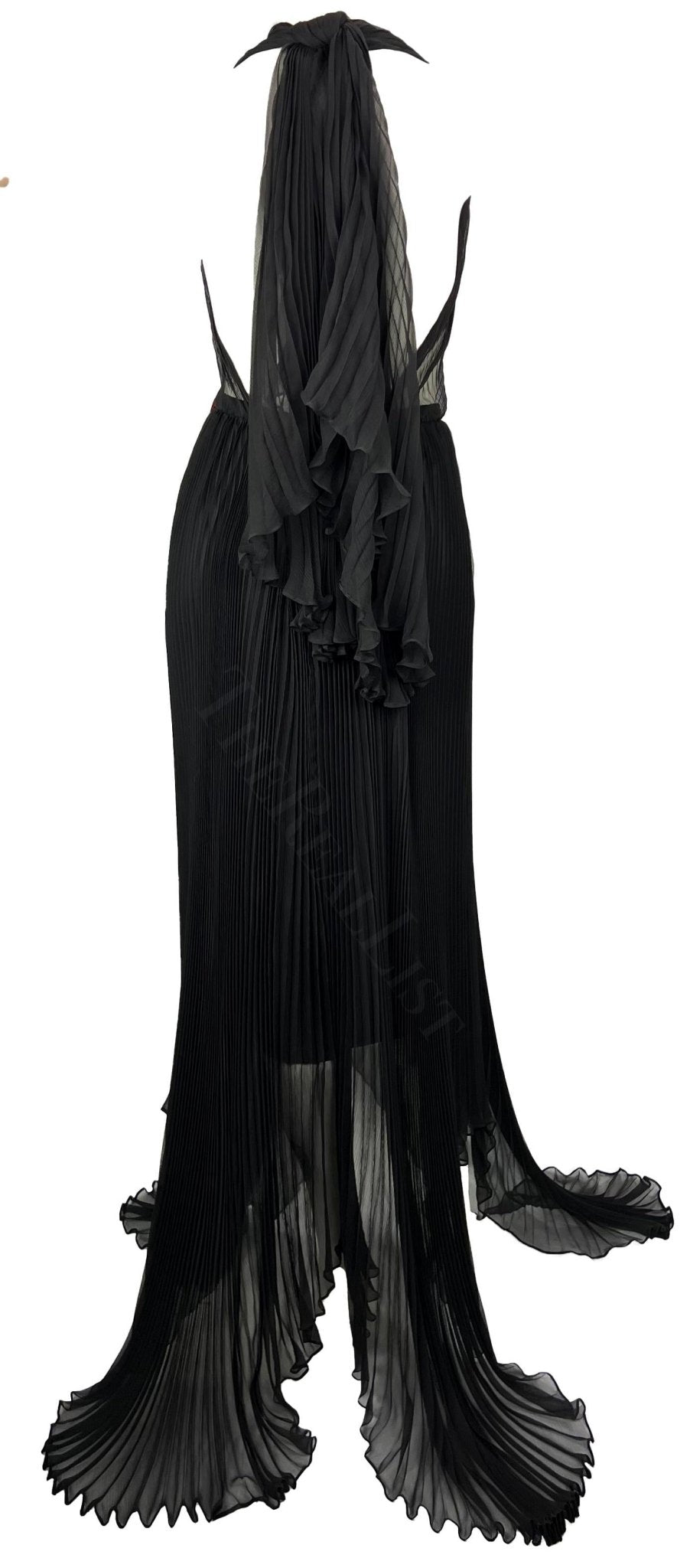 F/W 2000 Dolce & Gabbana Runway Sheer Pleated Black Halter Maxi Gown Flower - RealList