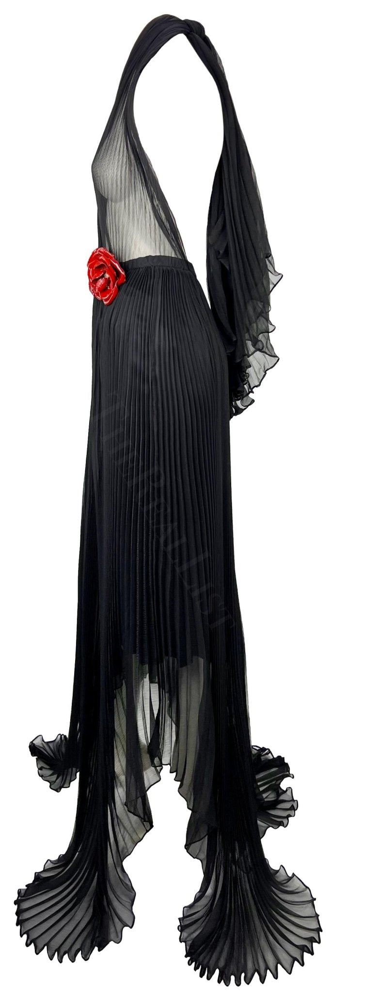 F/W 2000 Dolce & Gabbana Runway Sheer Pleated Black Halter Maxi Gown Flower - RealList
