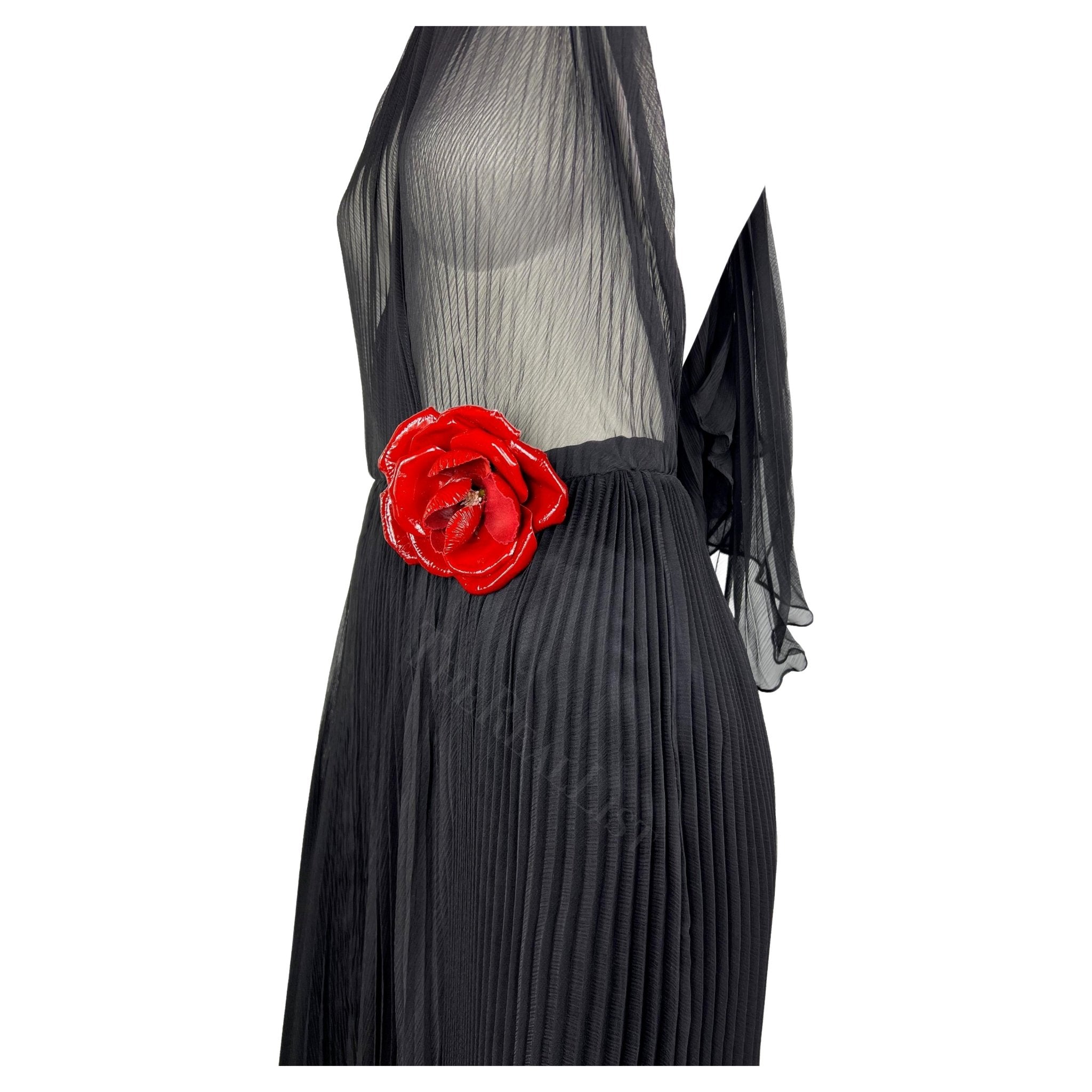 F/W 2000 Dolce & Gabbana Runway Sheer Pleated Black Halter Maxi Gown Flower - RealList