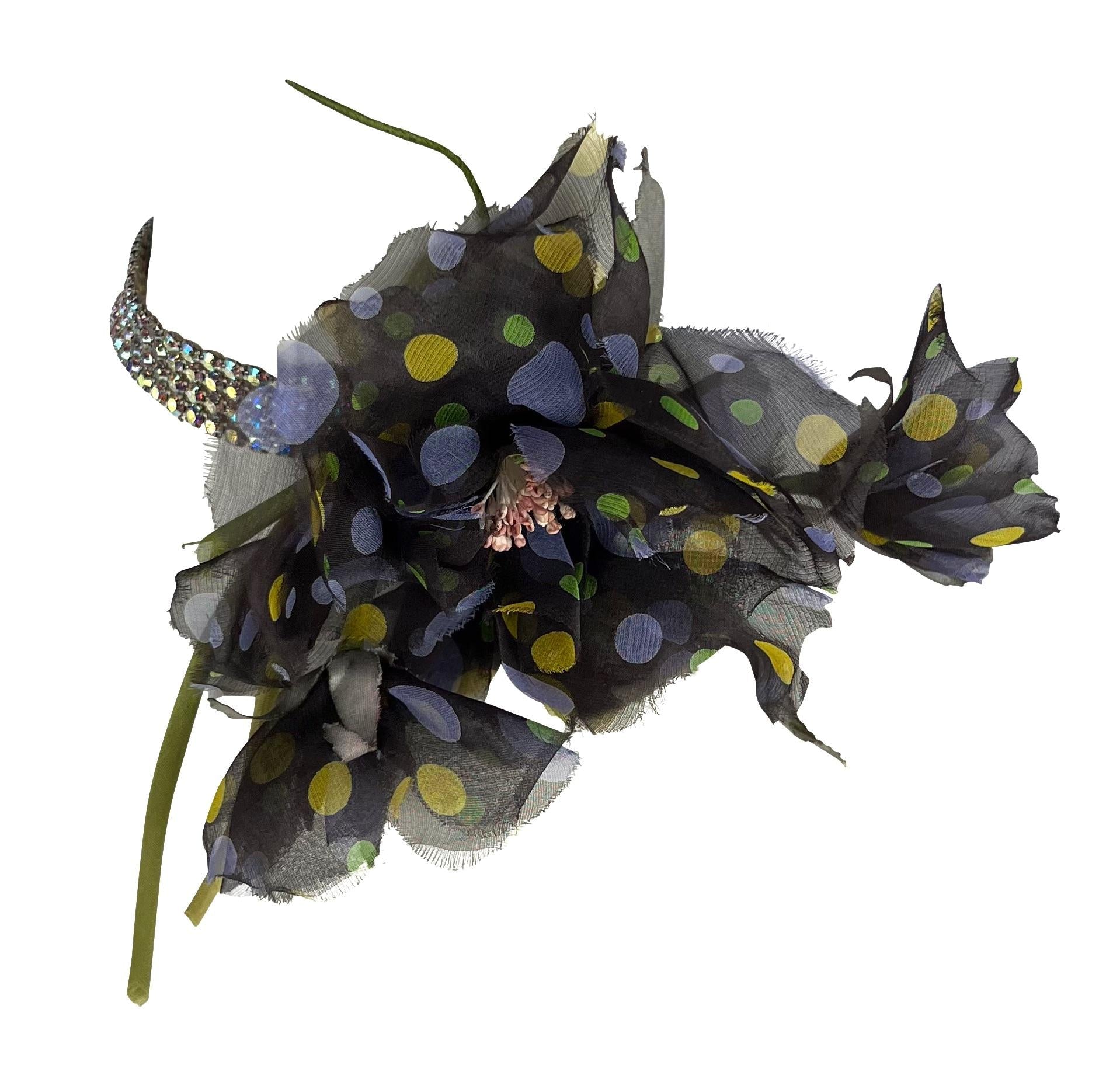 F/W 2000 Dolce & Gabbana Swarovski Rhinestone Chiffon Flower Choker Necklace - RealList