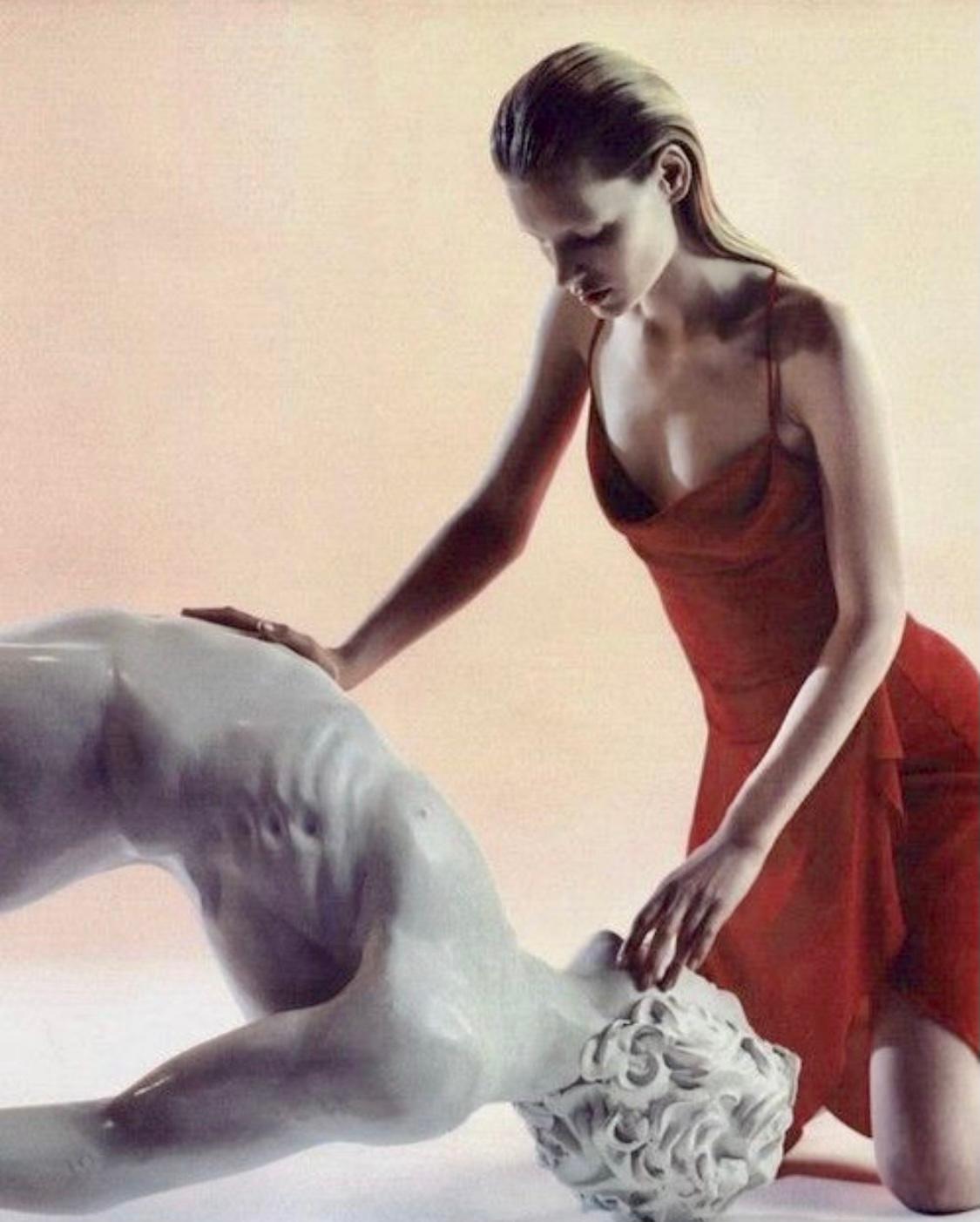 F/W 2000 Emanuel Ungaro Runway Ad Blue Watercolor Silk Chiffon Dress Y2K - RealList