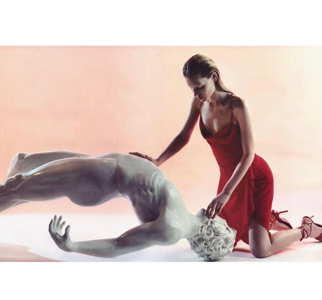 F/W 2000 Emanuel Ungaro Runway Ad Blue Watercolor Silk Chiffon Dress Y2K - RealList