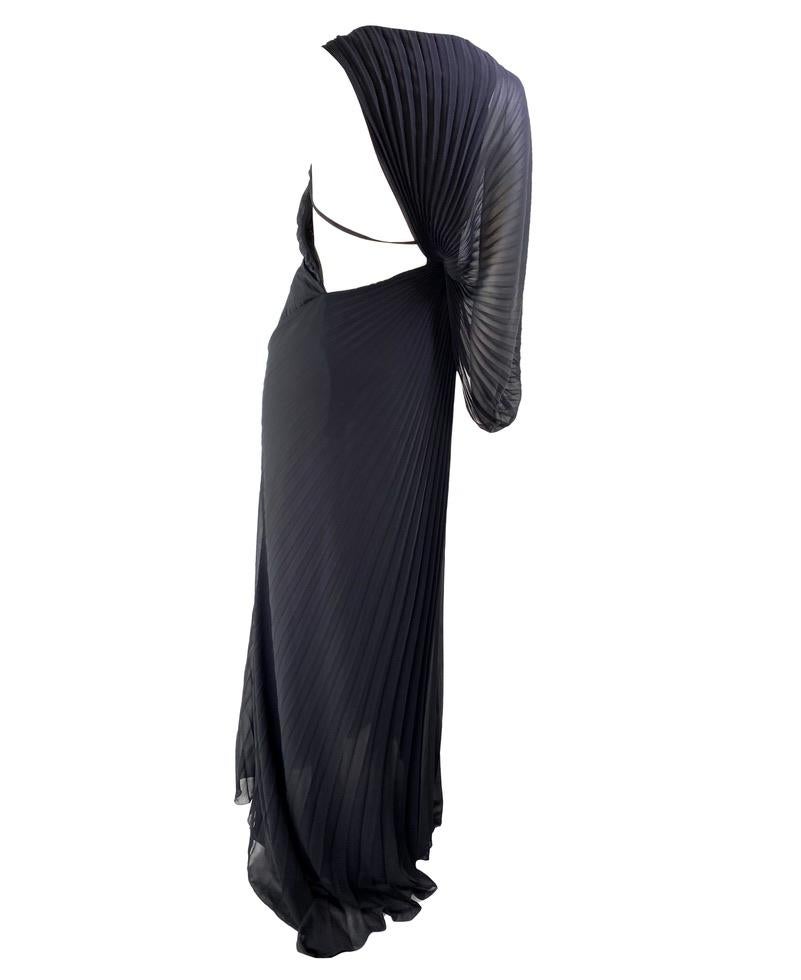 F/W 2000 Gianni Versace by Donatella Black Pleated Gown Greek Key Buckle - RealList