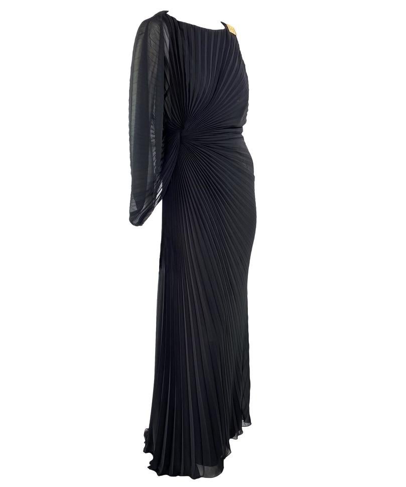 F/W 2000 Gianni Versace by Donatella Black Pleated Gown Greek Key Buckle - RealList
