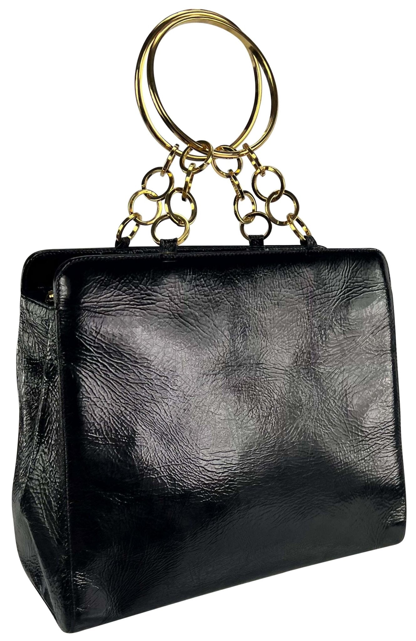 F/W 2000 Gianni Versace by Donatella Gold Ring Chain Black Patent Leather Bag - RealList