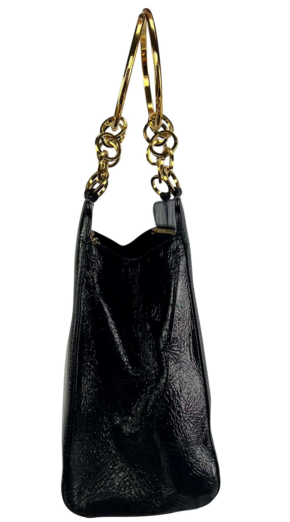 F/W 2000 Gianni Versace by Donatella Gold Ring Chain Black Patent Leather Bag - RealList