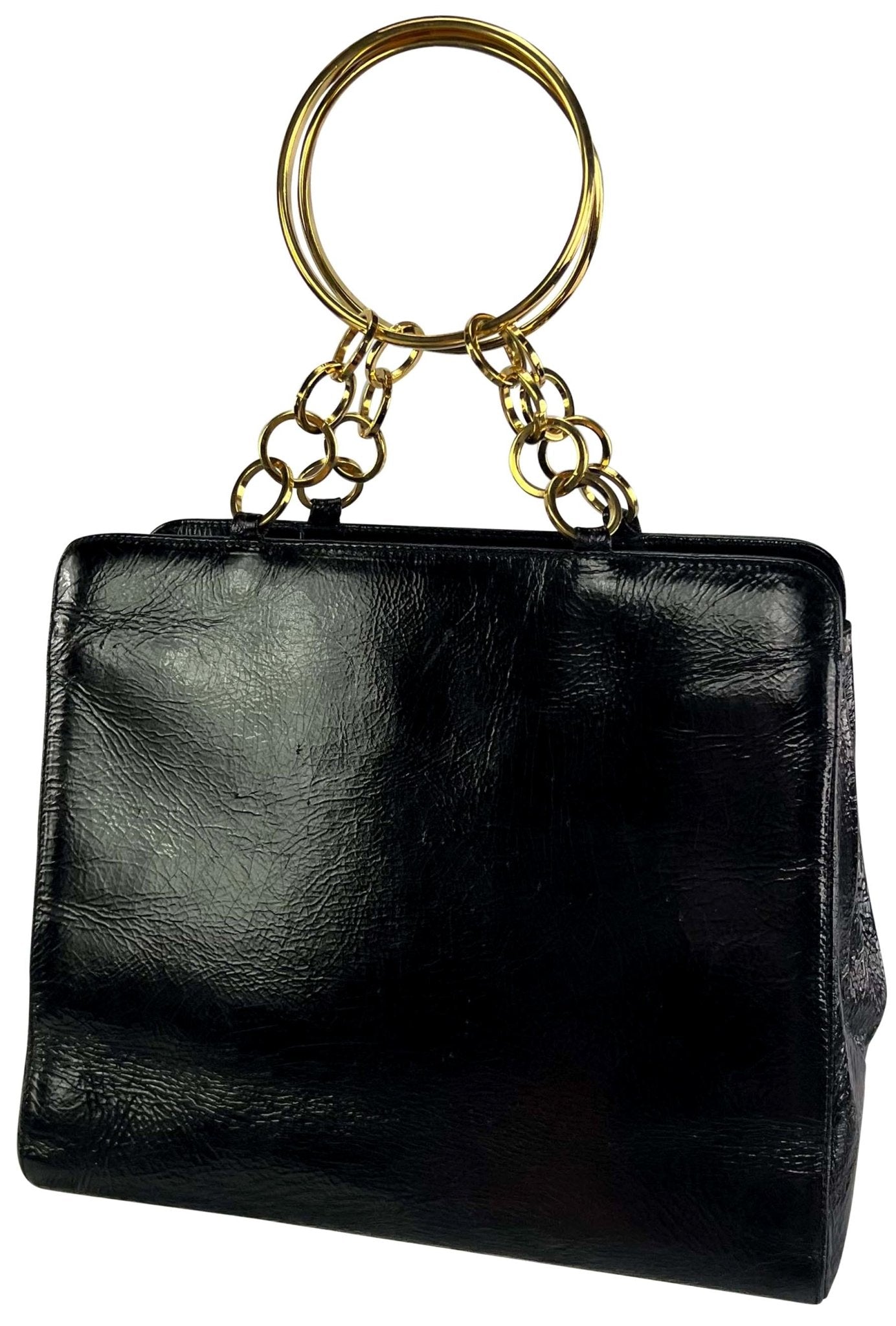 F/W 2000 Gianni Versace by Donatella Gold Ring Chain Black Patent Leather Bag - RealList