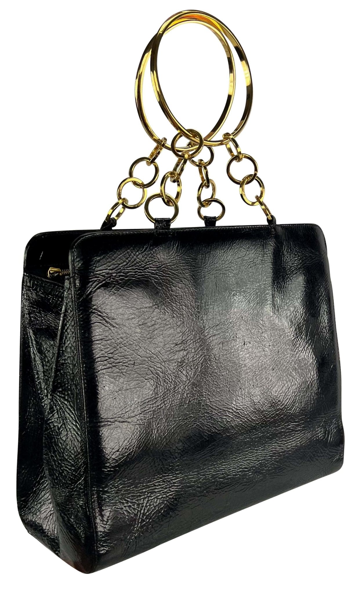 F/W 2000 Gianni Versace by Donatella Gold Ring Chain Black Patent Leather Bag - RealList