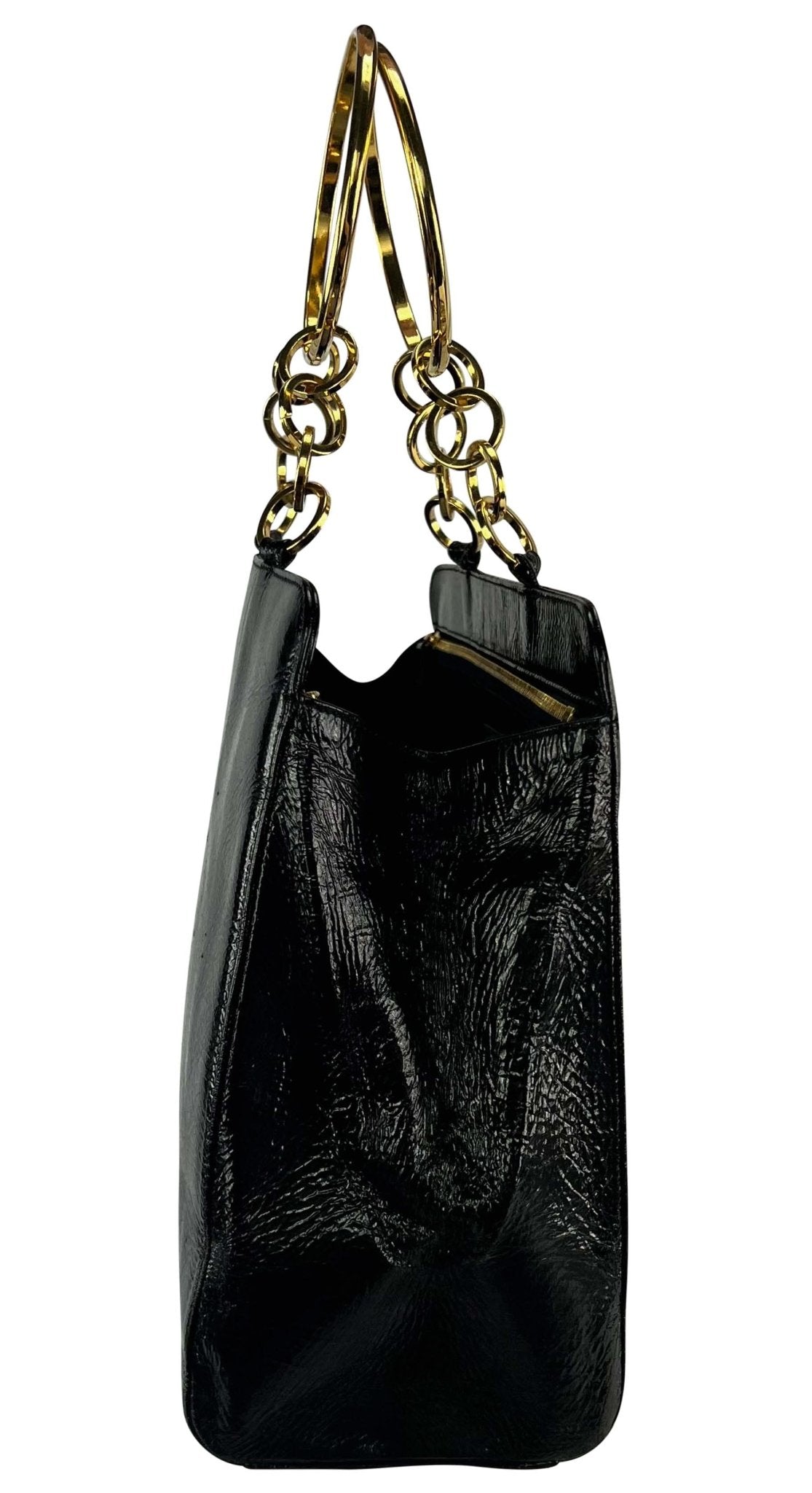 F/W 2000 Gianni Versace by Donatella Gold Ring Chain Black Patent Leather Bag - RealList