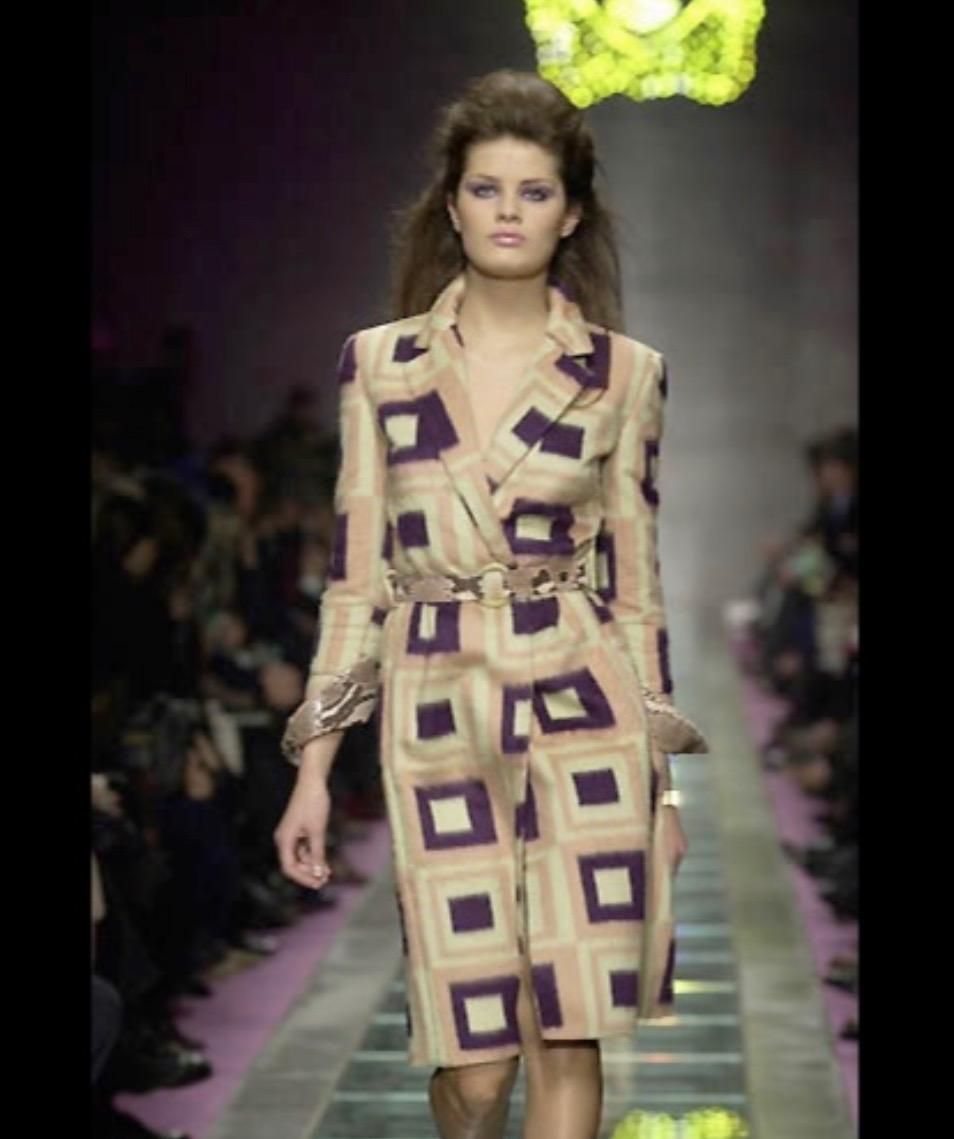 F/W 2000 Gianni Versace by Donatella Light Pink Python Accented Runway Coat - RealList