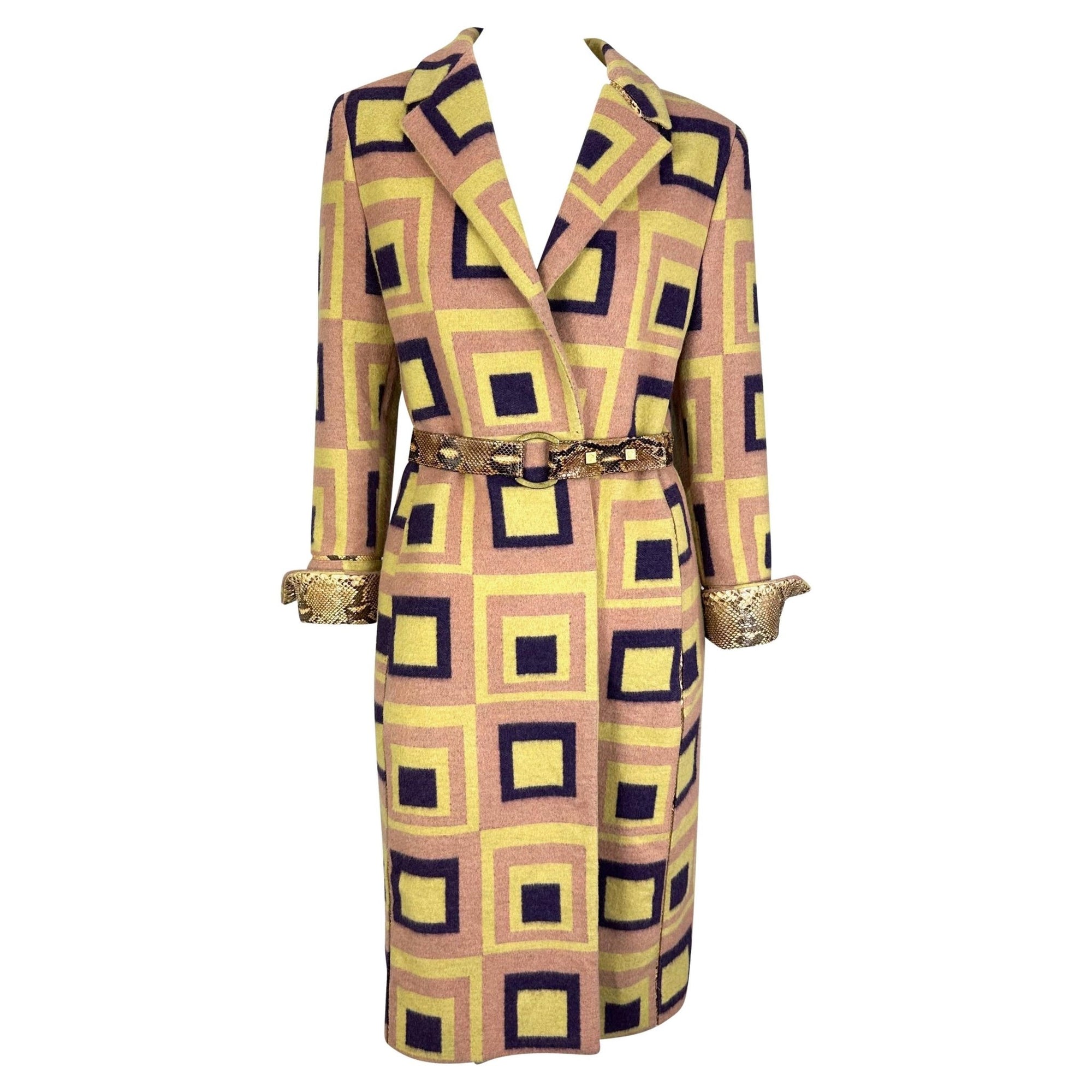 F/W 2000 Gianni Versace by Donatella Light Pink Python Accented Runway Coat - RealList