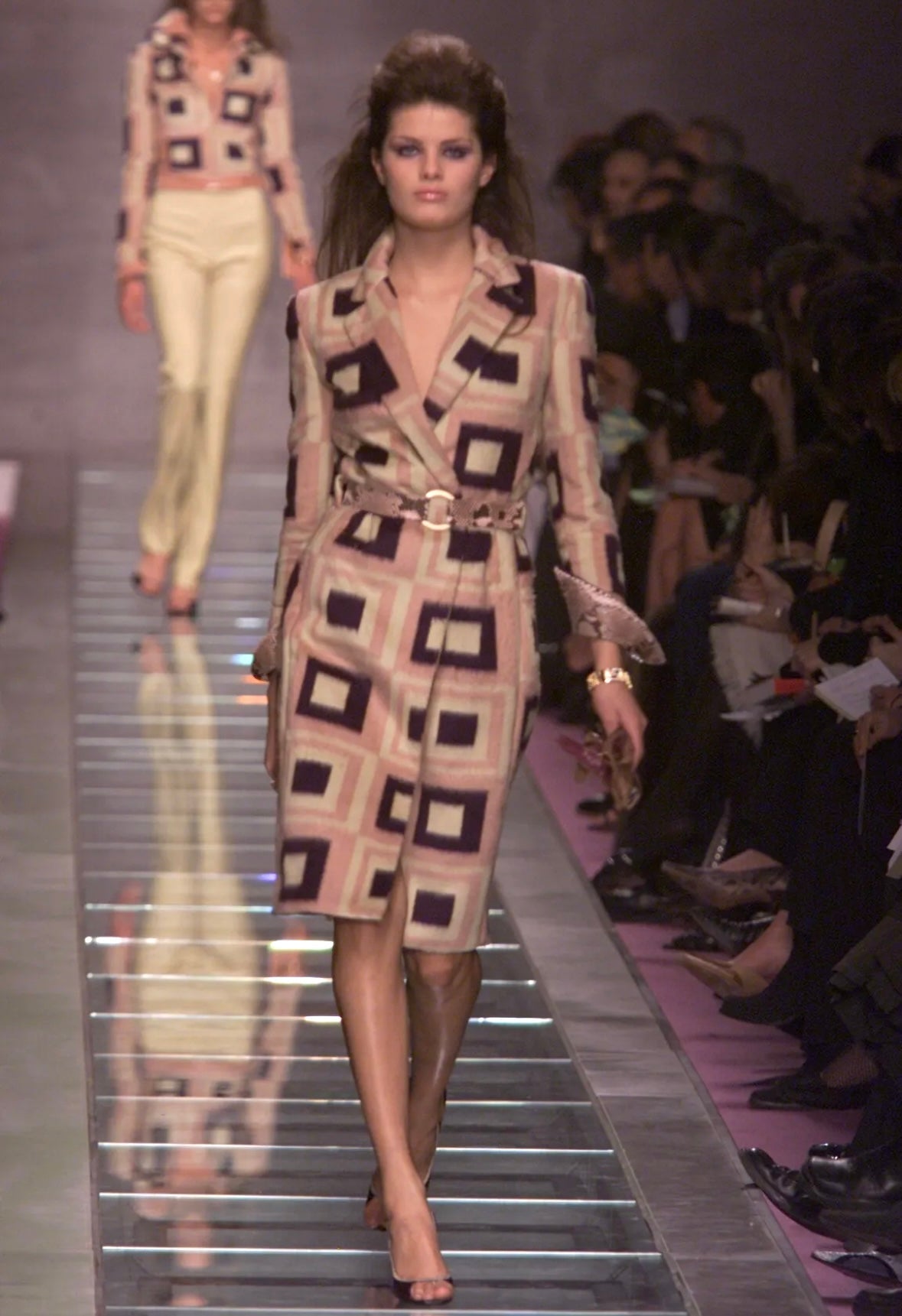 F/W 2000 Gianni Versace by Donatella Light Pink Python Accented Runway Coat - RealList