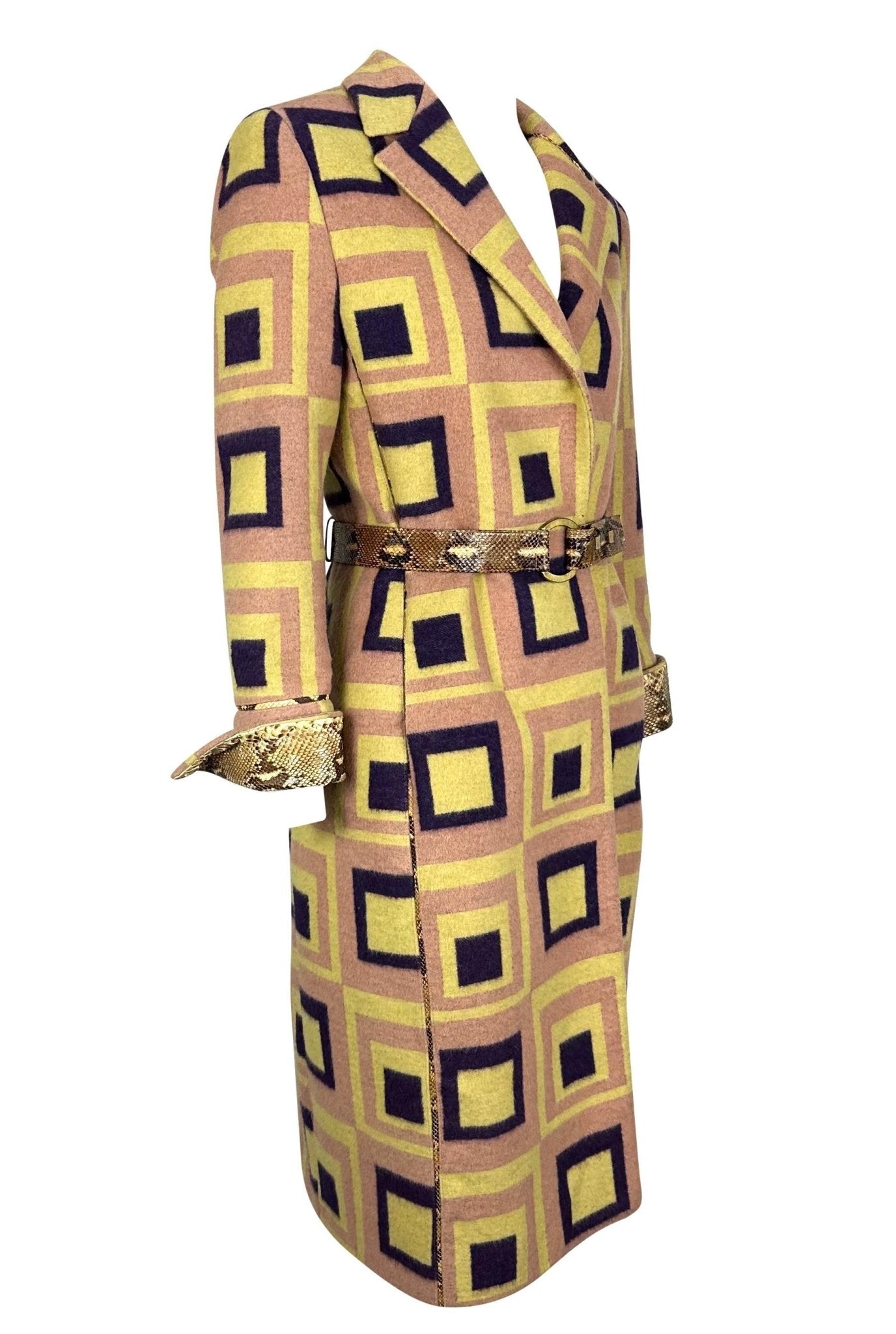 F/W 2000 Gianni Versace by Donatella Light Pink Python Accented Runway Coat - RealList