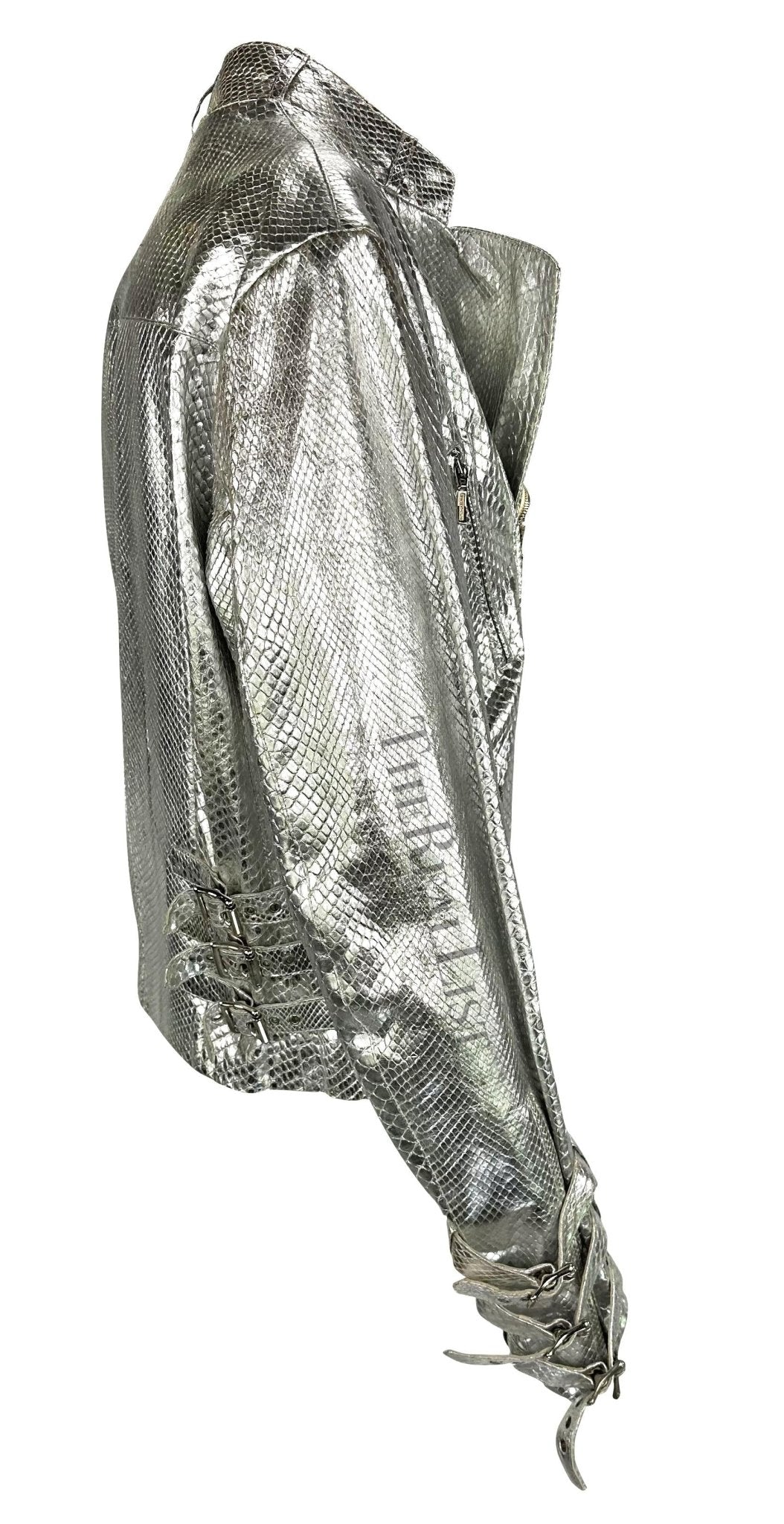 F/W 2000 Gianni Versace by Donatella Mens Runway Silver Python Moto Zip Jacket - RealList
