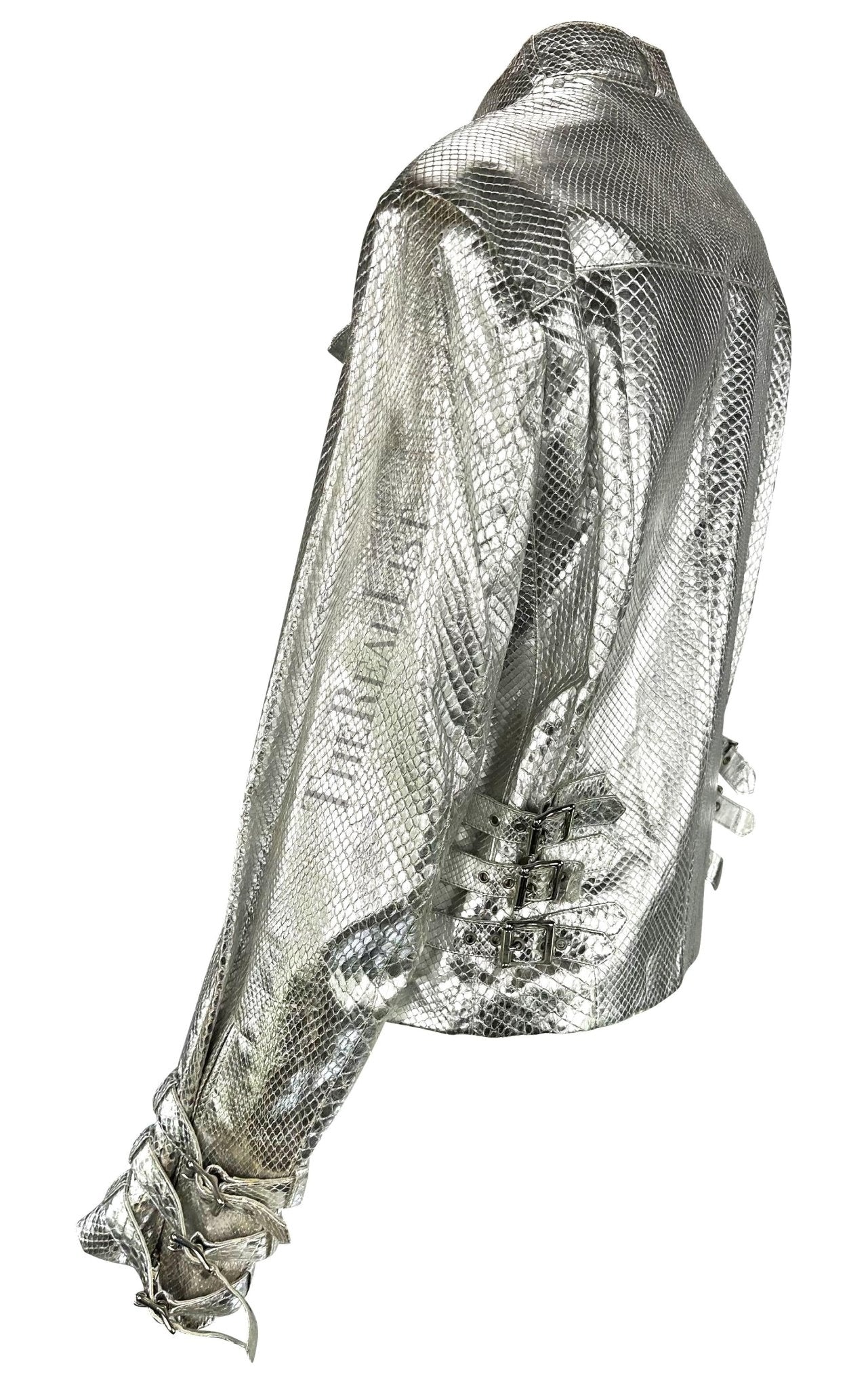F/W 2000 Gianni Versace by Donatella Mens Runway Silver Python Moto Zip Jacket - RealList