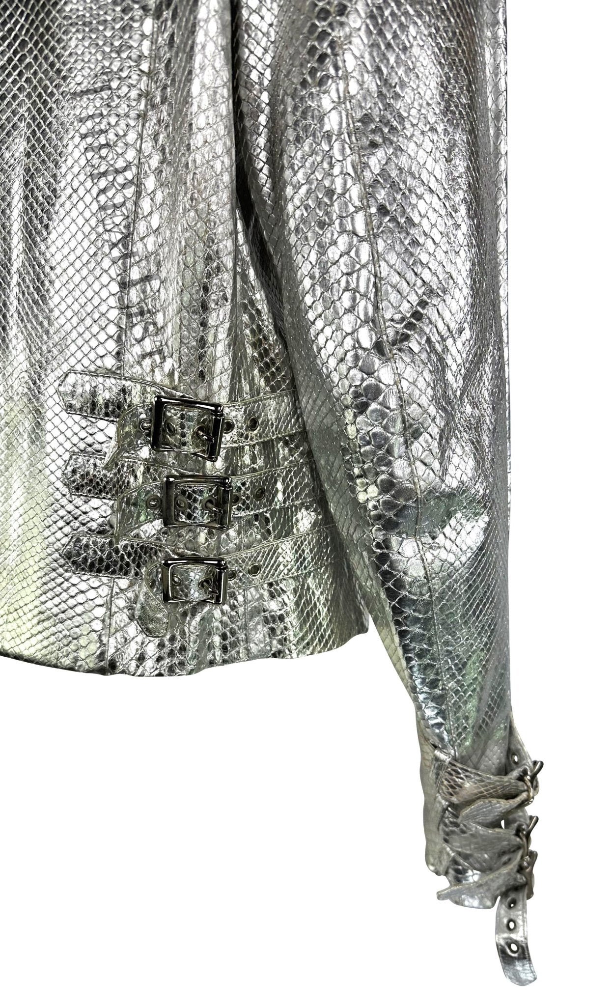 F/W 2000 Gianni Versace by Donatella Mens Runway Silver Python Moto Zip Jacket - RealList