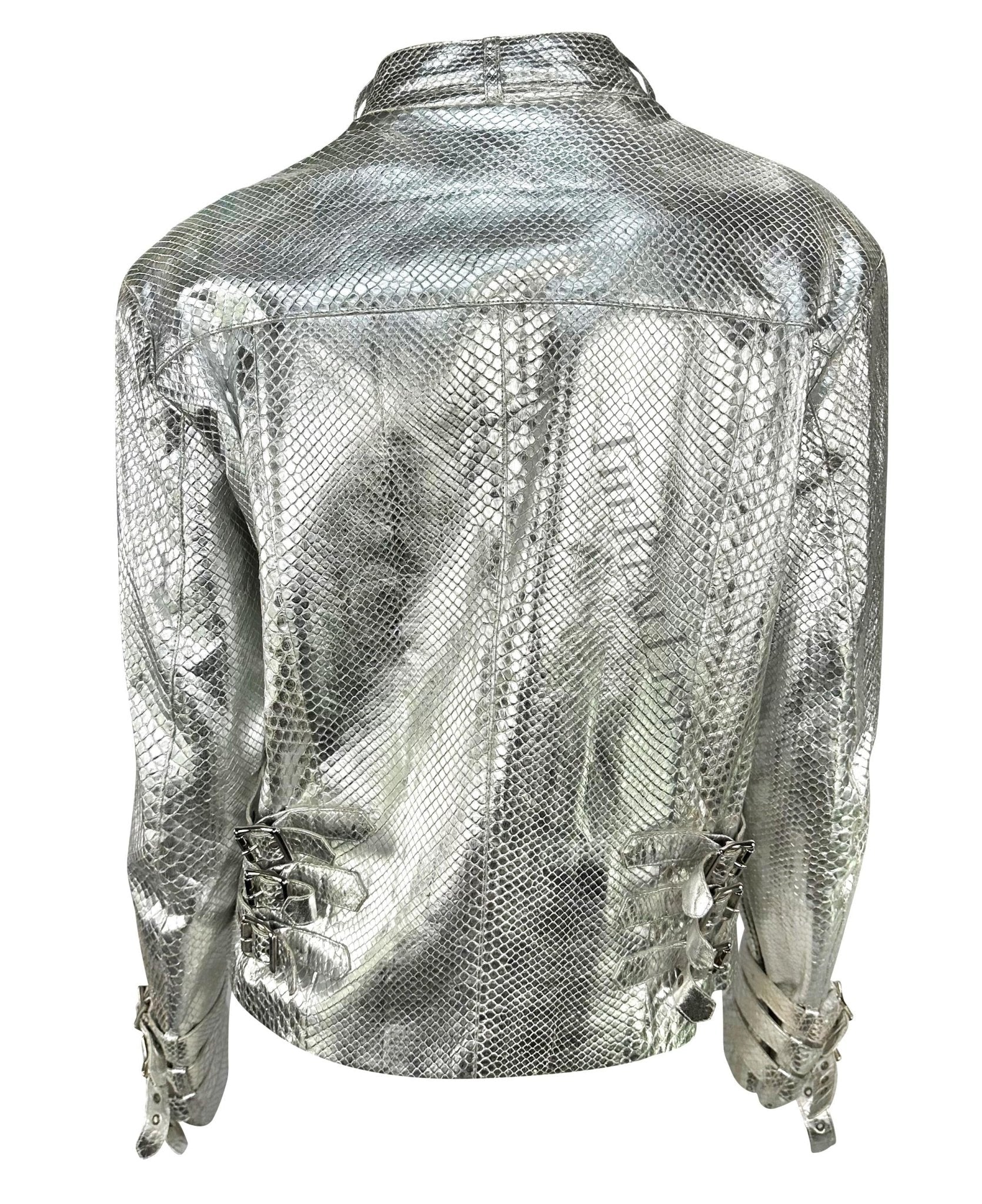 F/W 2000 Gianni Versace by Donatella Mens Runway Silver Python Moto Zip Jacket - RealList