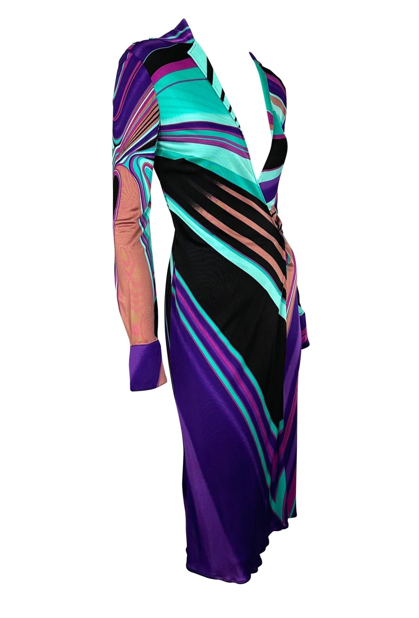 F/W 2000 Gianni Versace by Donatella Multicolor Abstract Plunge Stretch Dress - RealList