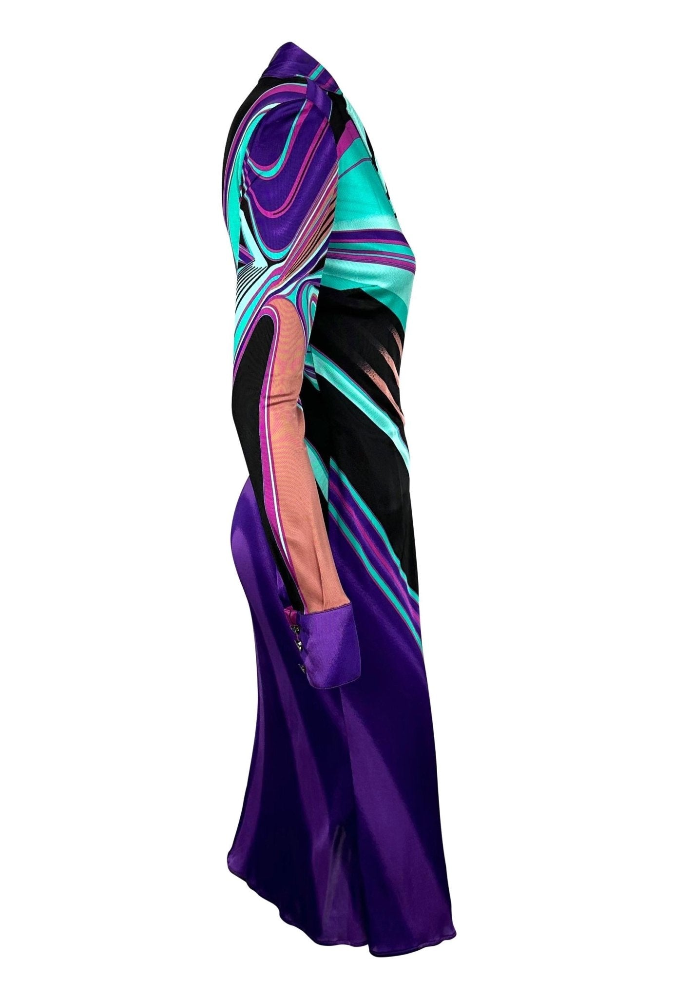 F/W 2000 Gianni Versace by Donatella Multicolor Abstract Plunge Stretch Dress - RealList