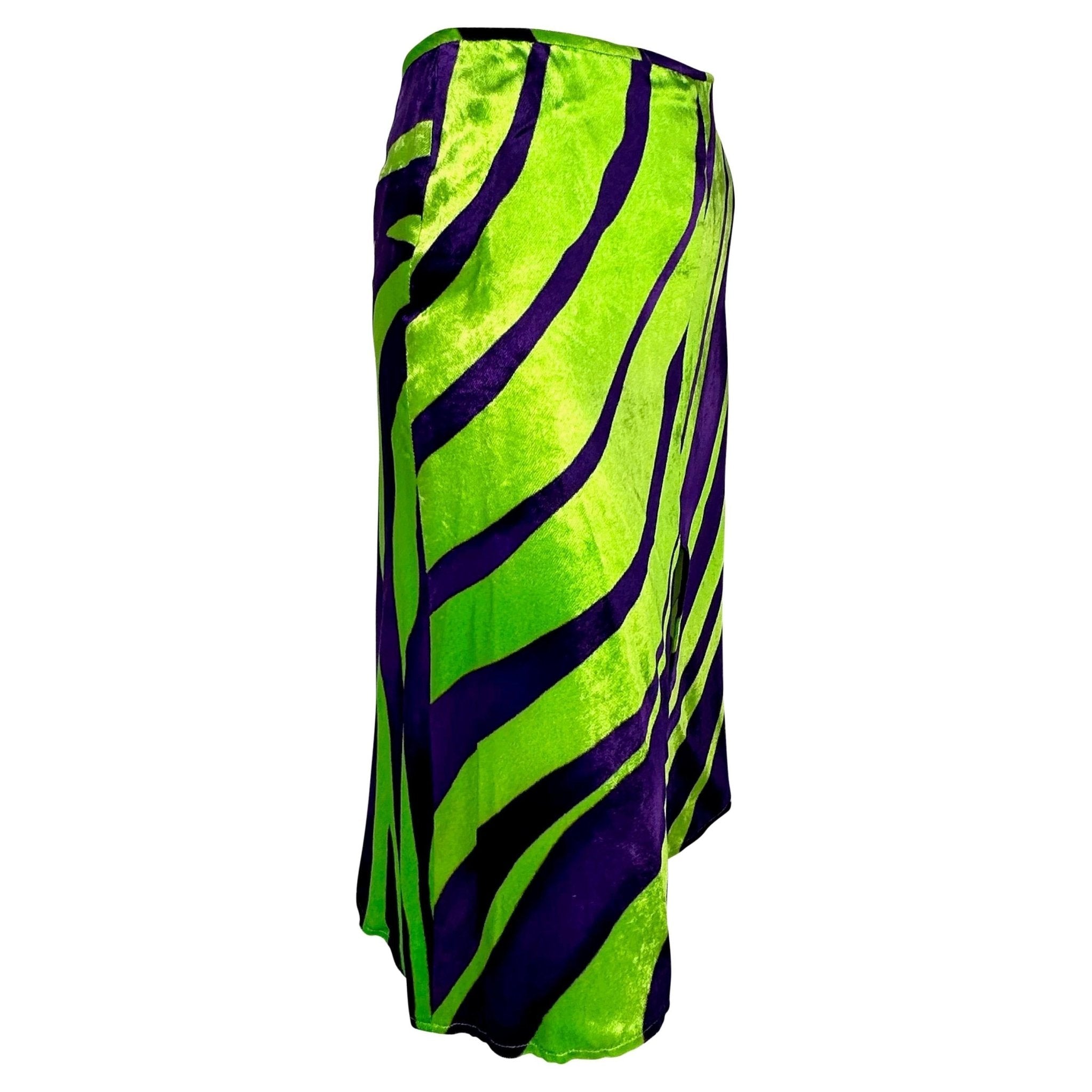 F/W 2000 Gianni Versace by Donatella Purple Green Abstract Velvet Slit Skirt - RealList