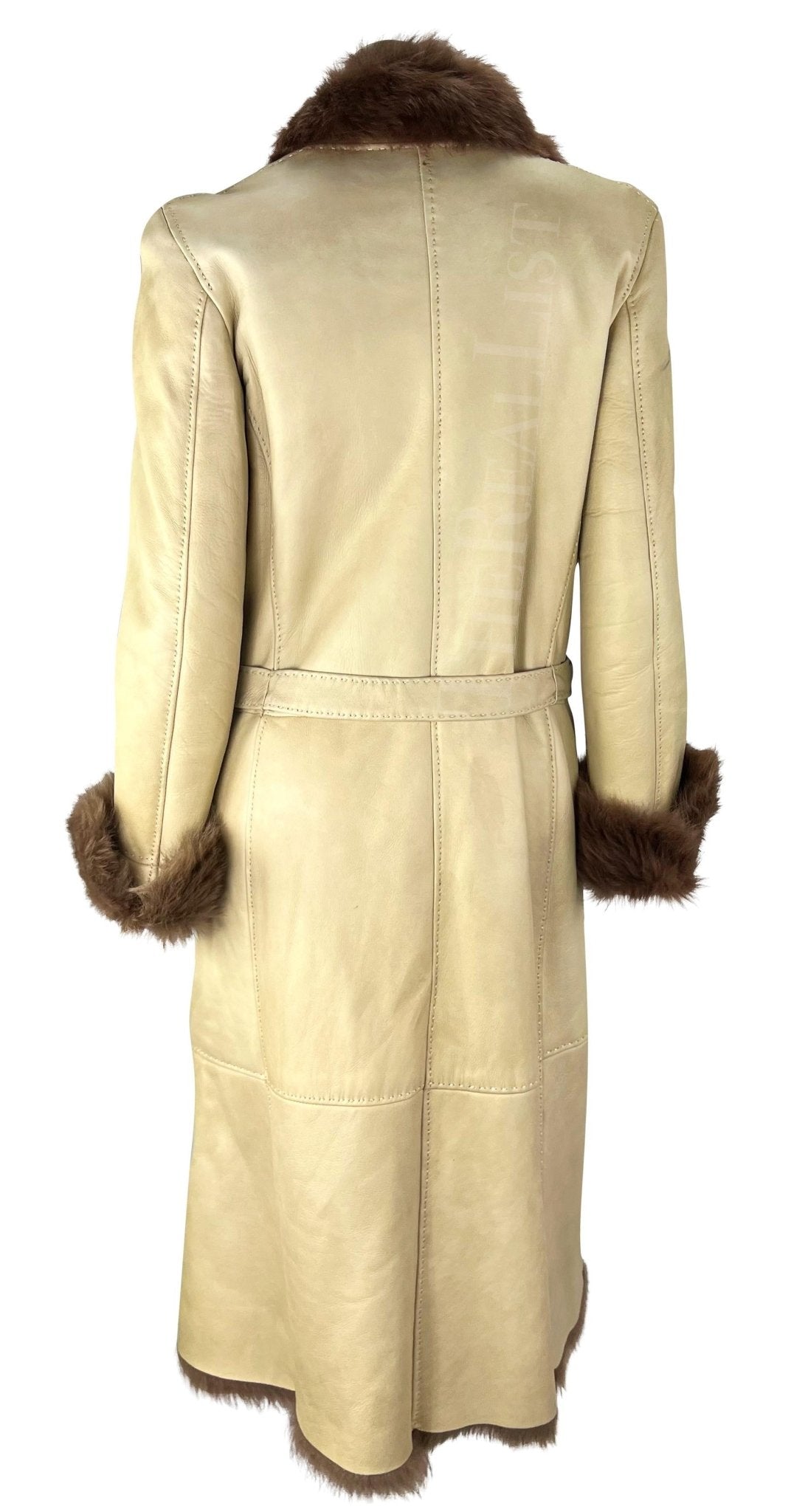 F/W 2000 Gianni Versace by Donatella Runway Tan Leather Shearling Fur Coat - RealList