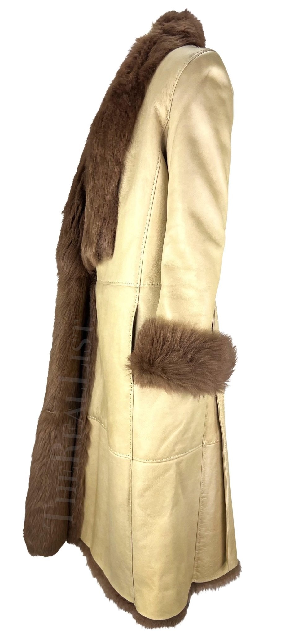 F/W 2000 Gianni Versace by Donatella Runway Tan Leather Shearling Fur Coat - RealList