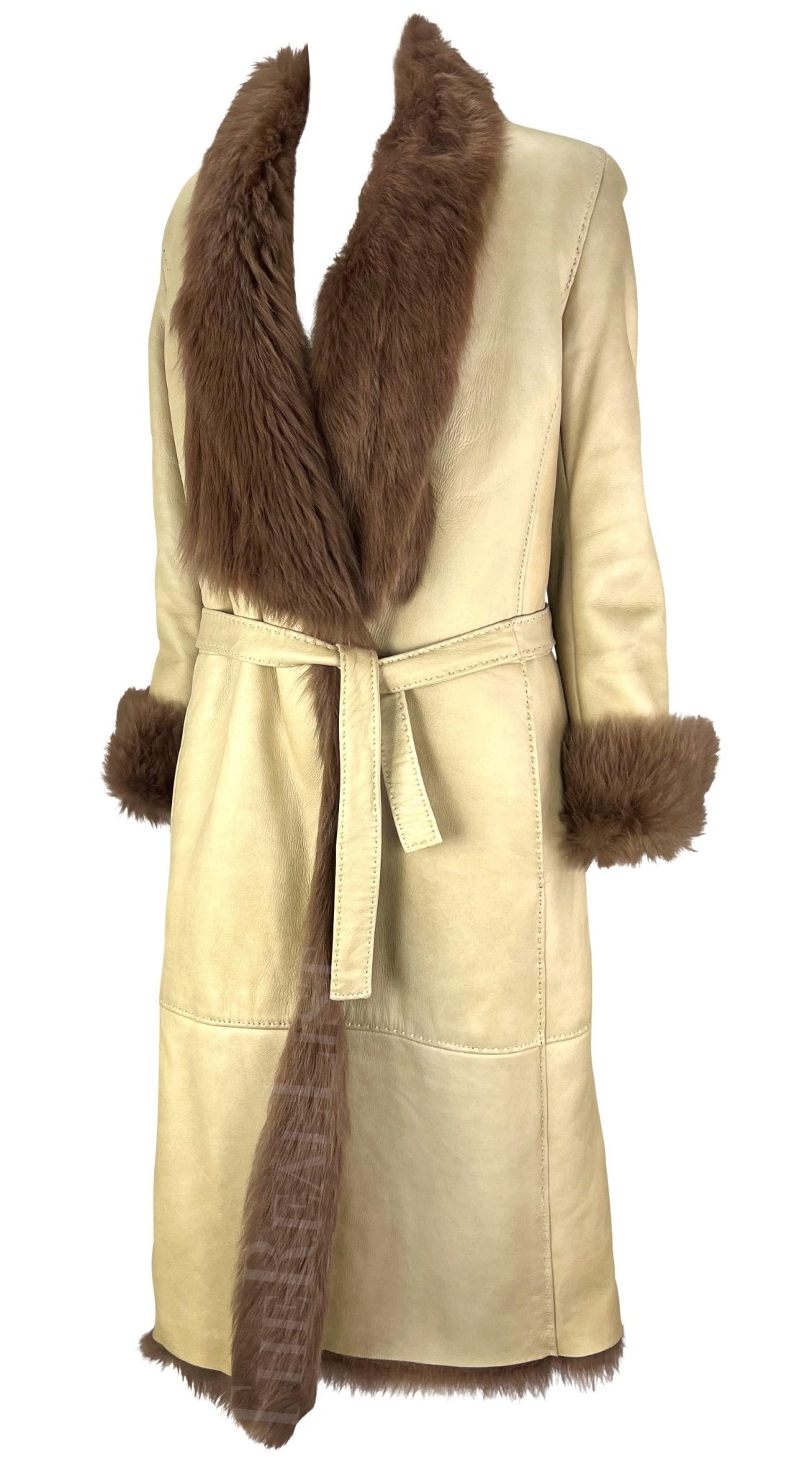 F/W 2000 Gianni Versace by Donatella Runway Tan Leather Shearling Fur Coat - RealList