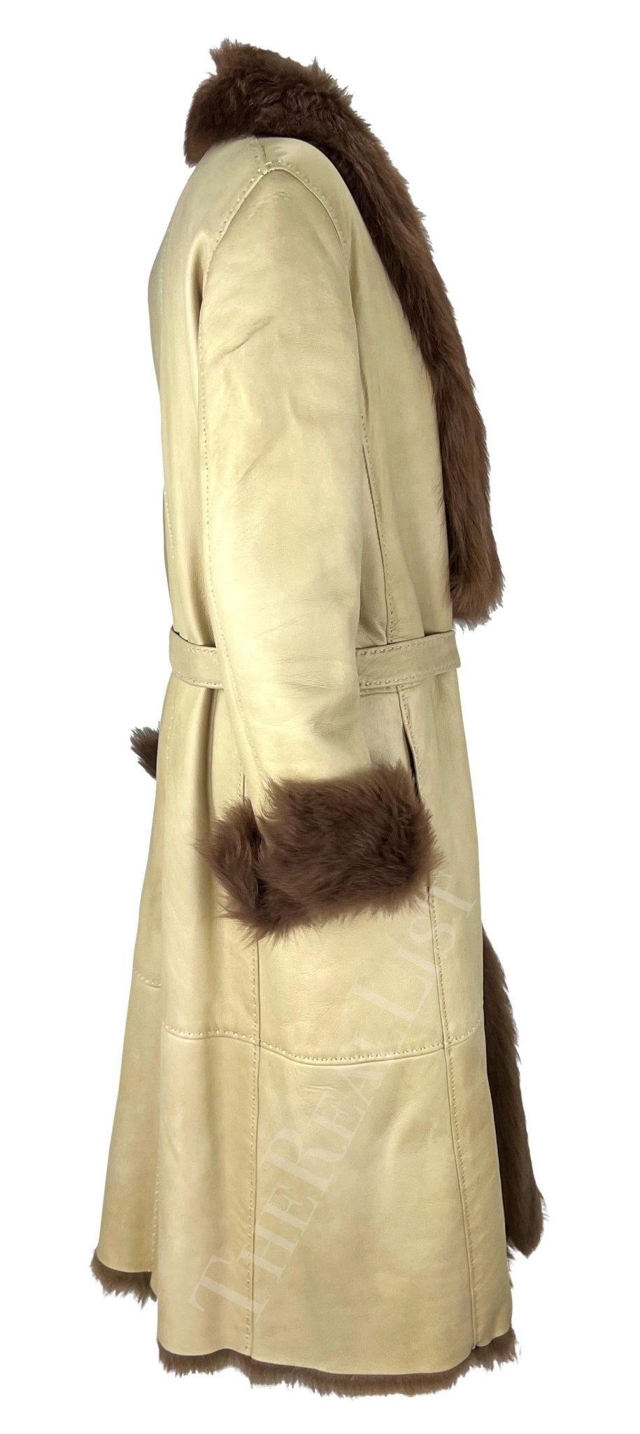 F/W 2000 Gianni Versace by Donatella Runway Tan Leather Shearling Fur Coat - RealList