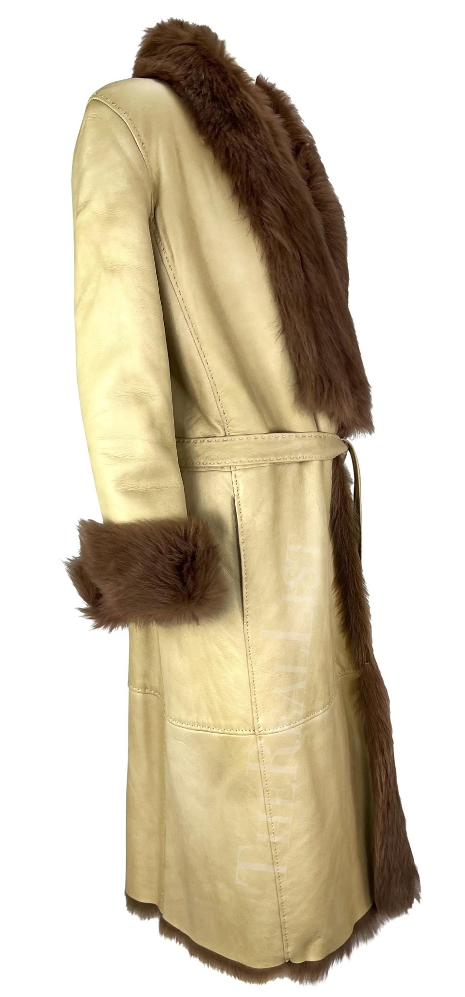 F/W 2000 Gianni Versace by Donatella Runway Tan Leather Shearling Fur Coat - RealList