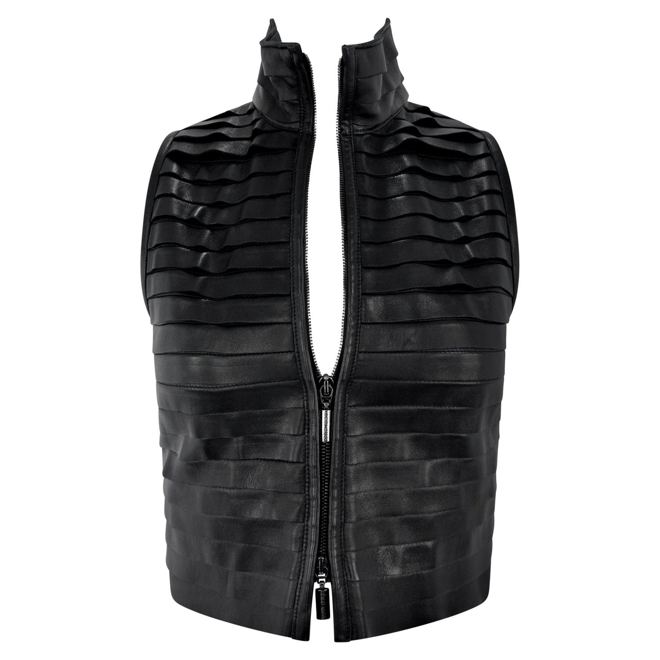 F/W 2000 Giorgio Armani Runway Black Leather Strip Sleeveless Cropped Vest - RealList
