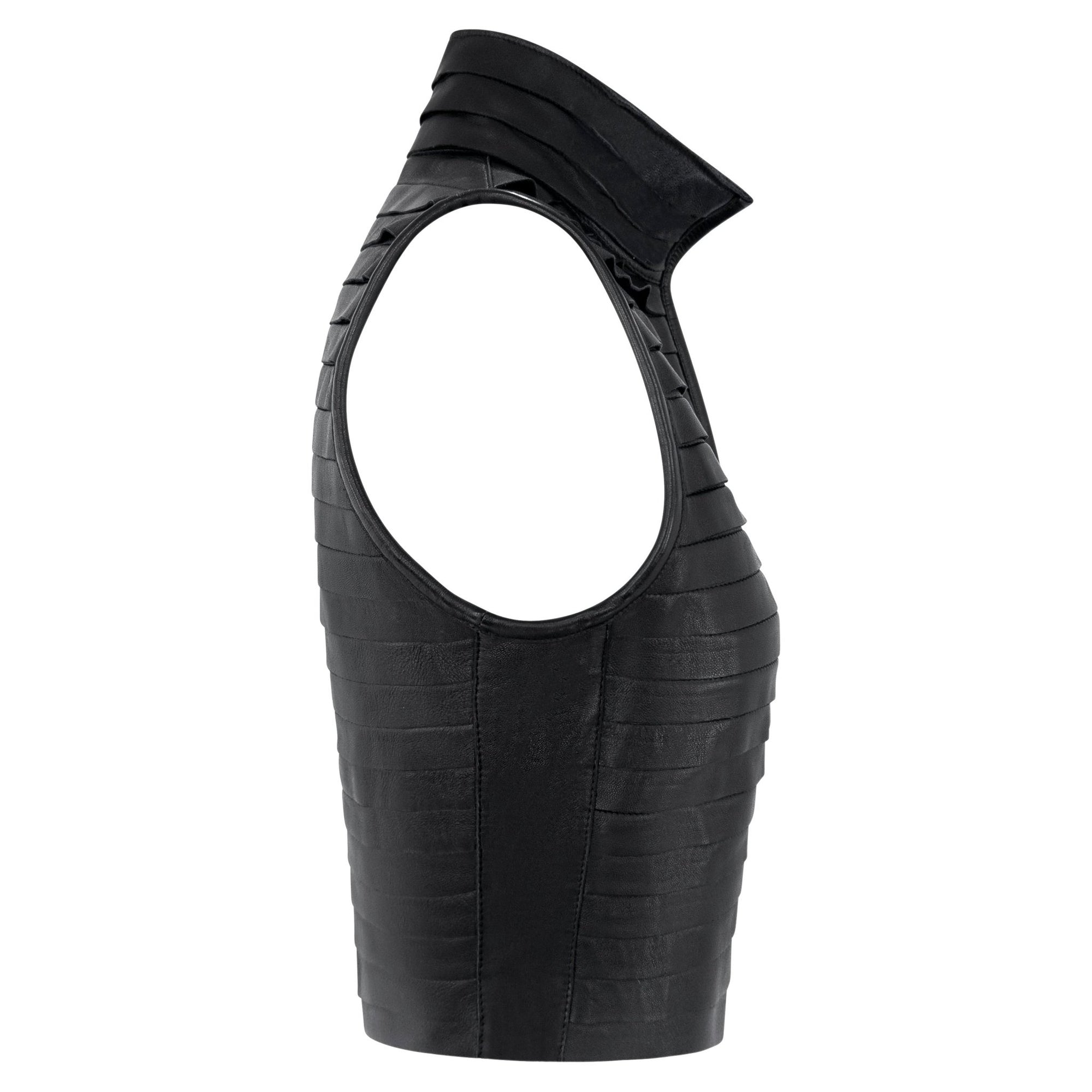 F/W 2000 Giorgio Armani Runway Black Leather Strip Sleeveless Cropped Vest - RealList