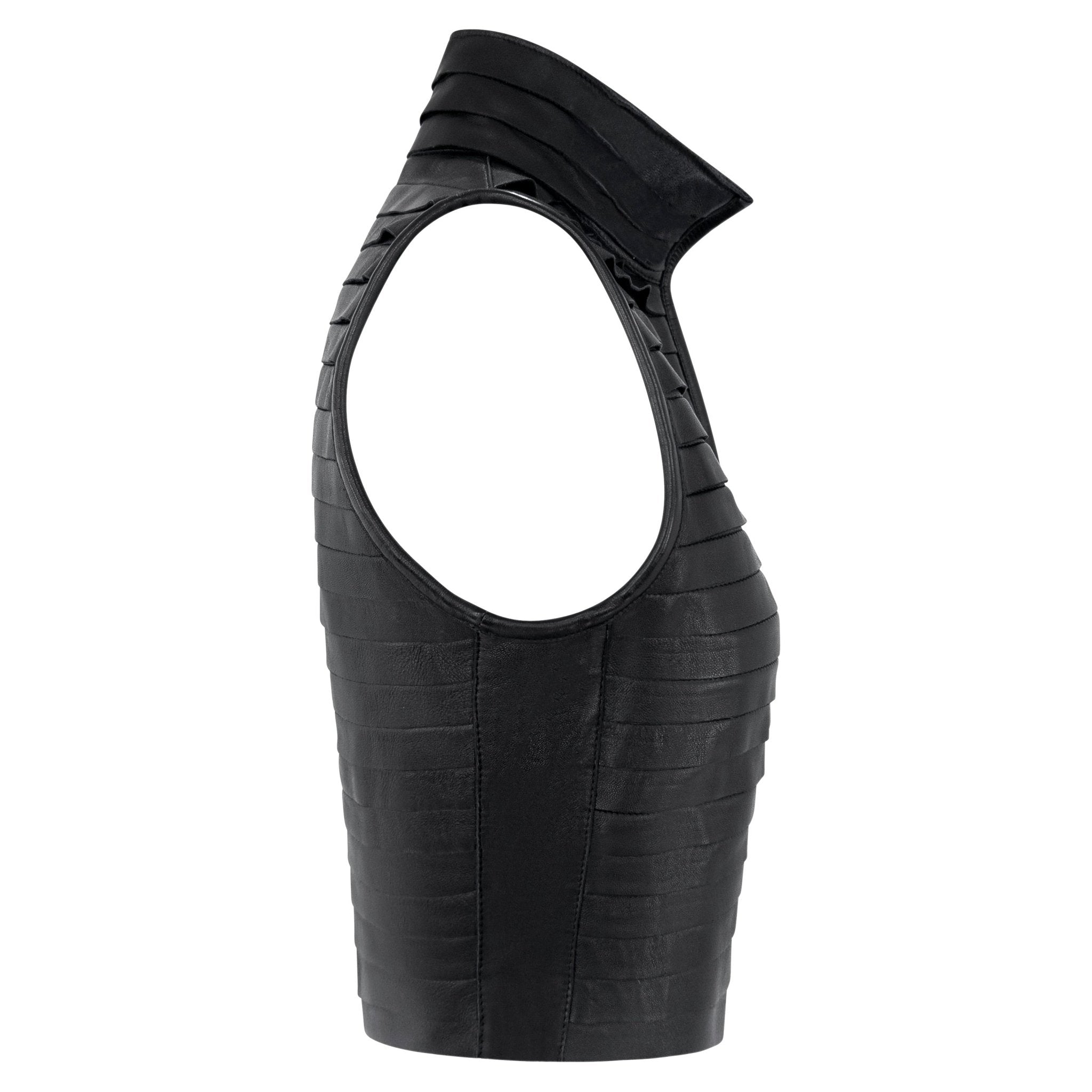 F/W 2000 Giorgio Armani Runway Black Leather Strip Sleeveless Cropped Vest - RealList