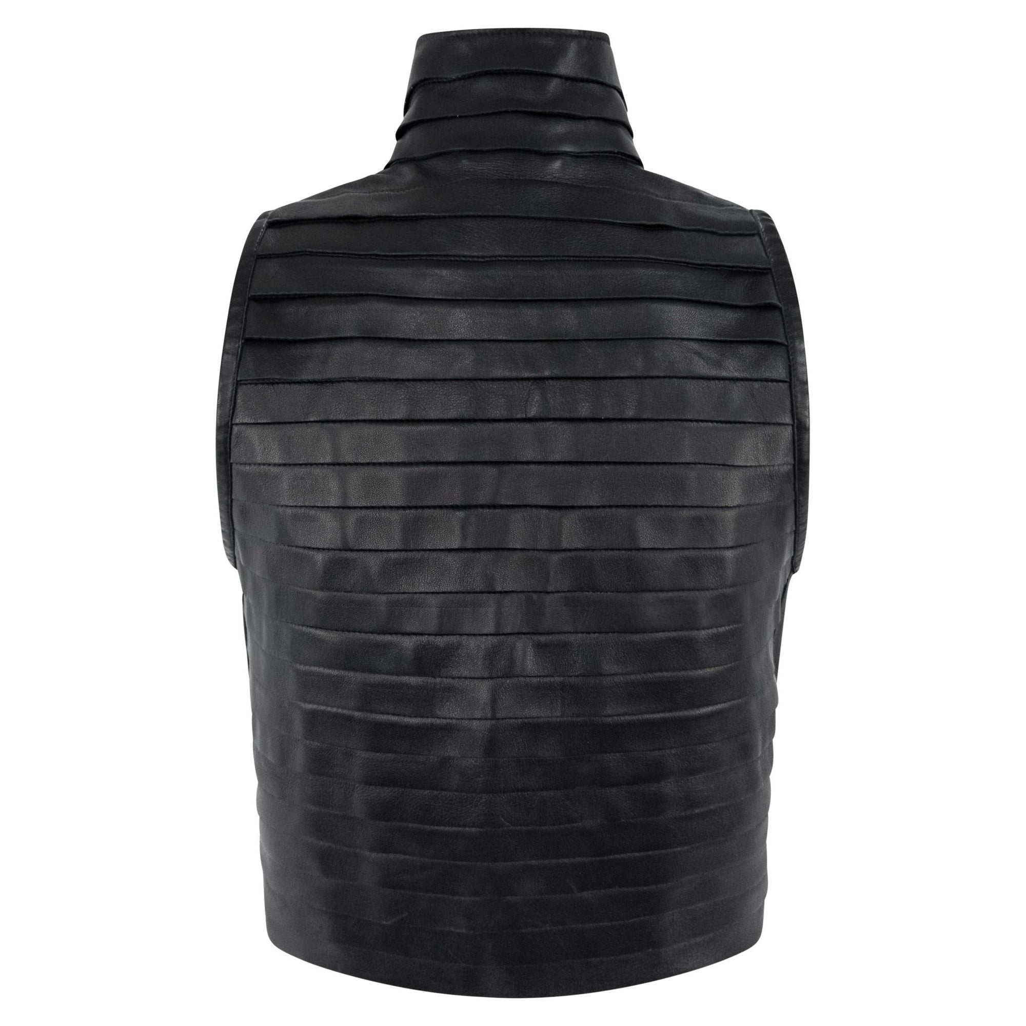 F/W 2000 Giorgio Armani Runway Black Leather Strip Sleeveless Cropped Vest - RealList