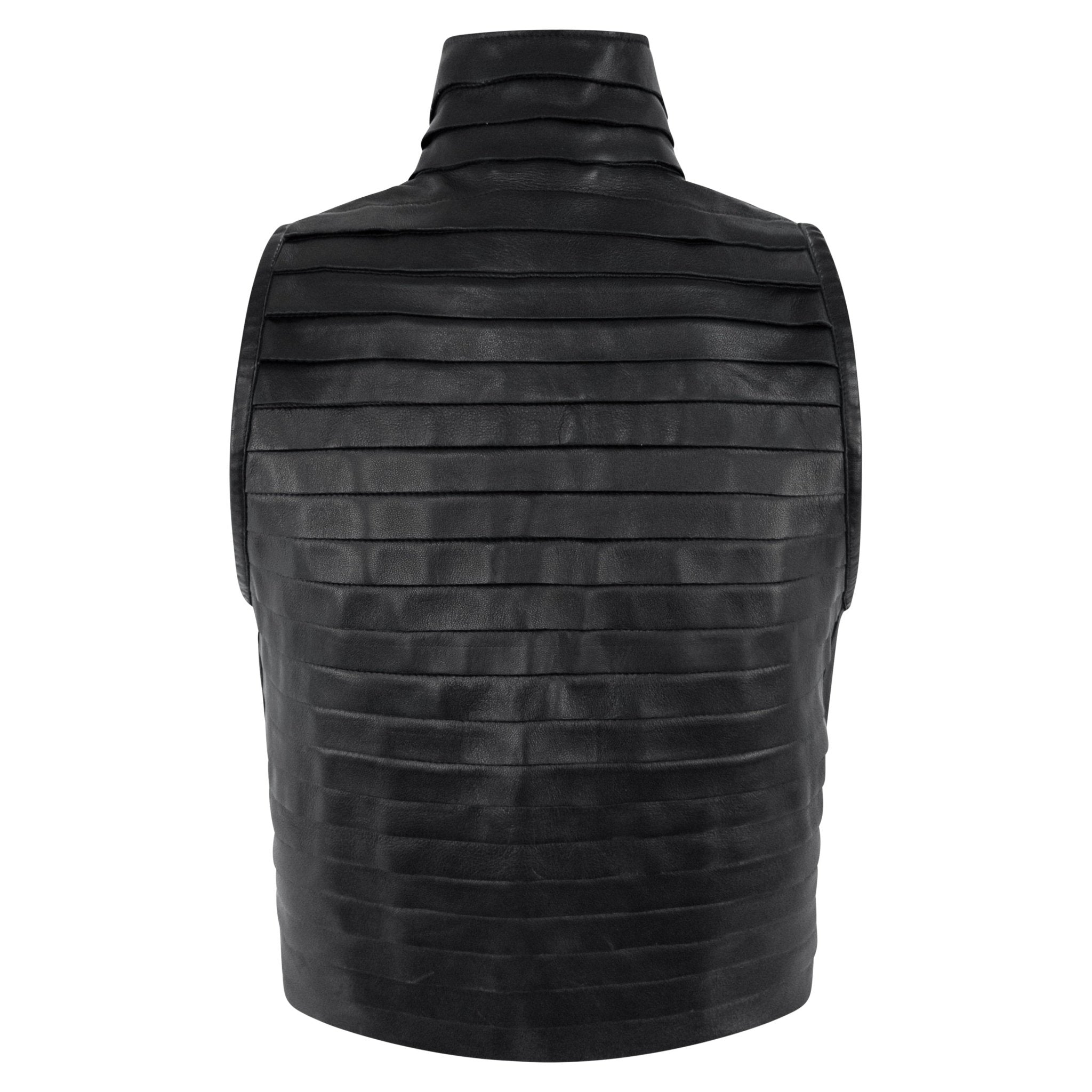 F/W 2000 Giorgio Armani Runway Black Leather Strip Sleeveless Cropped Vest - RealList