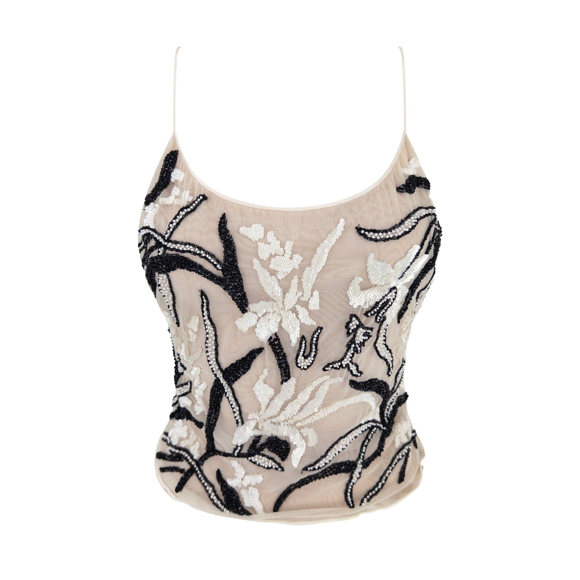 F/W 2000 Giorgio Armani Sheer White Mesh Embellished Tank Top - RealList