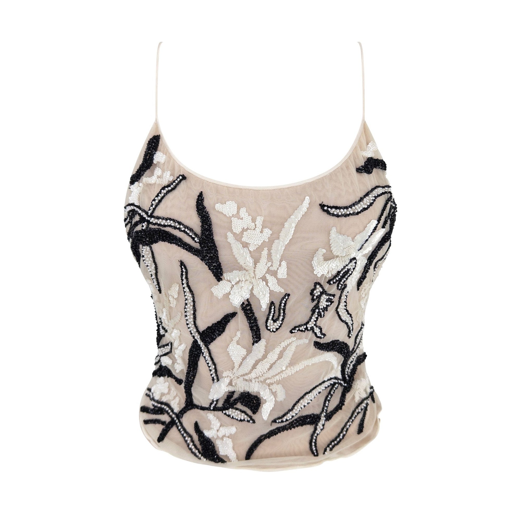 F/W 2000 Giorgio Armani Sheer White Mesh Embellished Tank Top - RealList