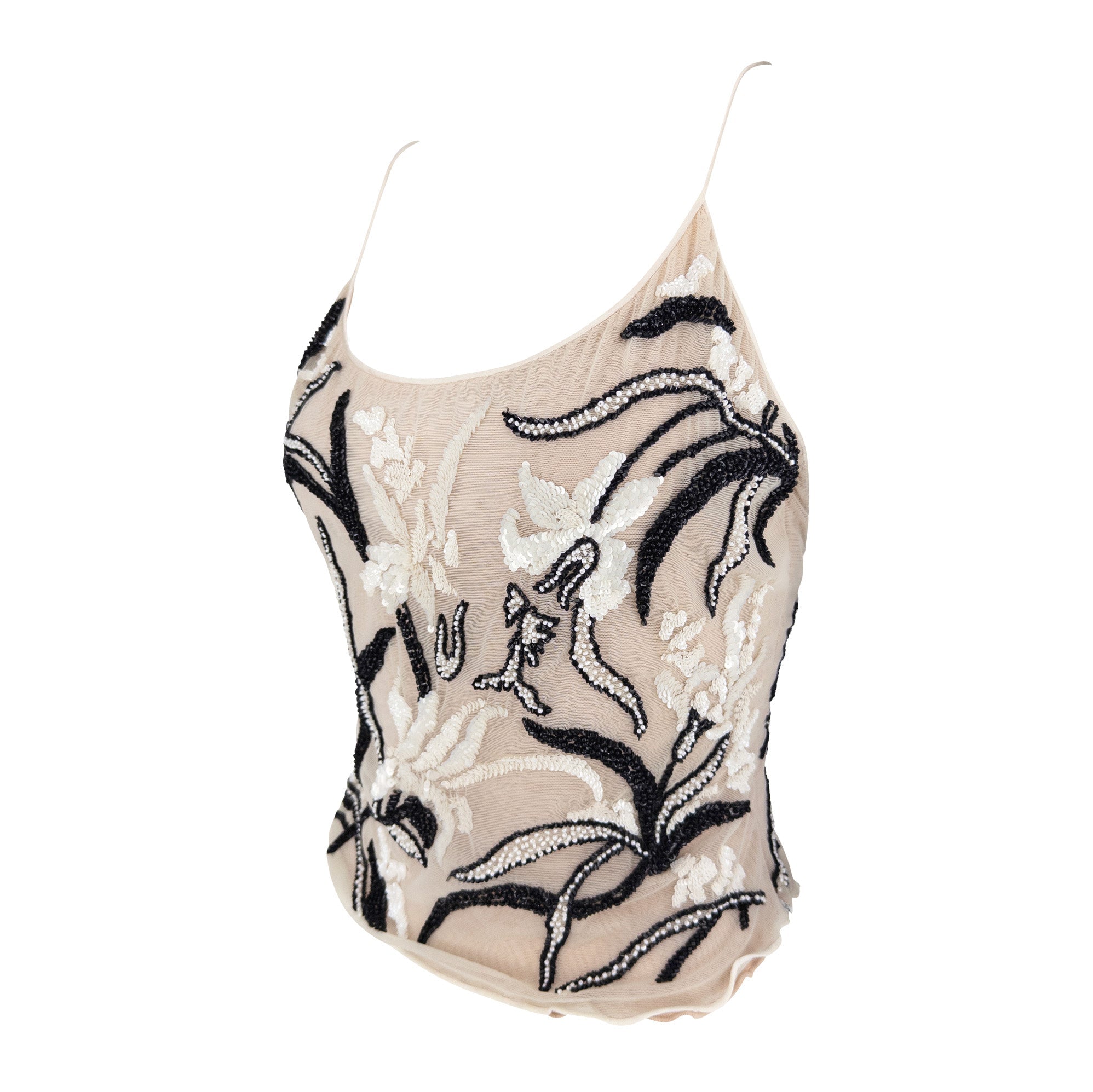 F/W 2000 Giorgio Armani Sheer White Mesh Embellished Tank Top - RealList