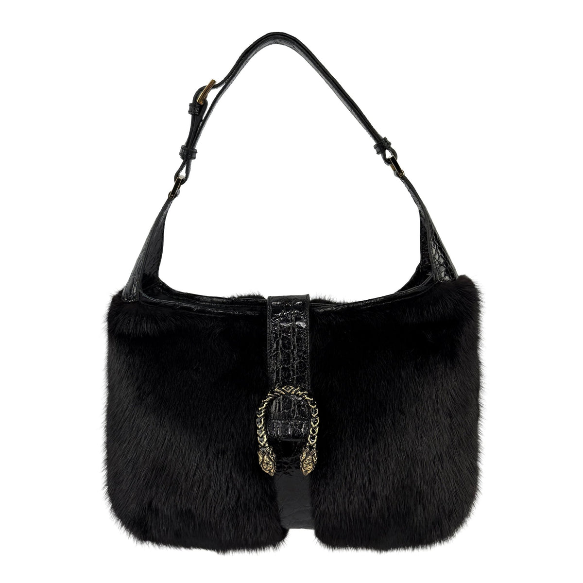 F/W 2000 Gucci by Tom Ford Black Mink Fur Genuine Alligator Trim Shoulder Bag - RealList