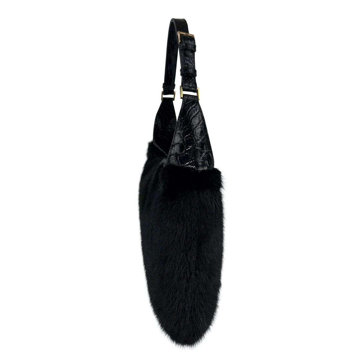 F/W 2000 Gucci by Tom Ford Black Mink Fur Genuine Alligator Trim Shoulder Bag - RealList