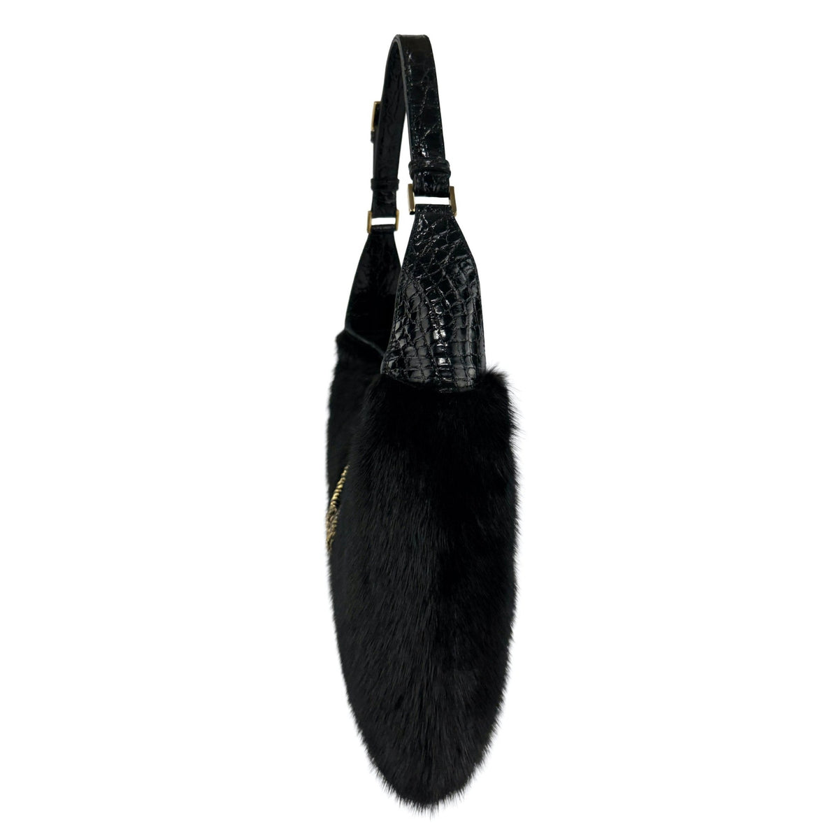 F/W 2000 Gucci by Tom Ford Black Mink Fur Genuine Alligator Trim Shoulder Bag - RealList