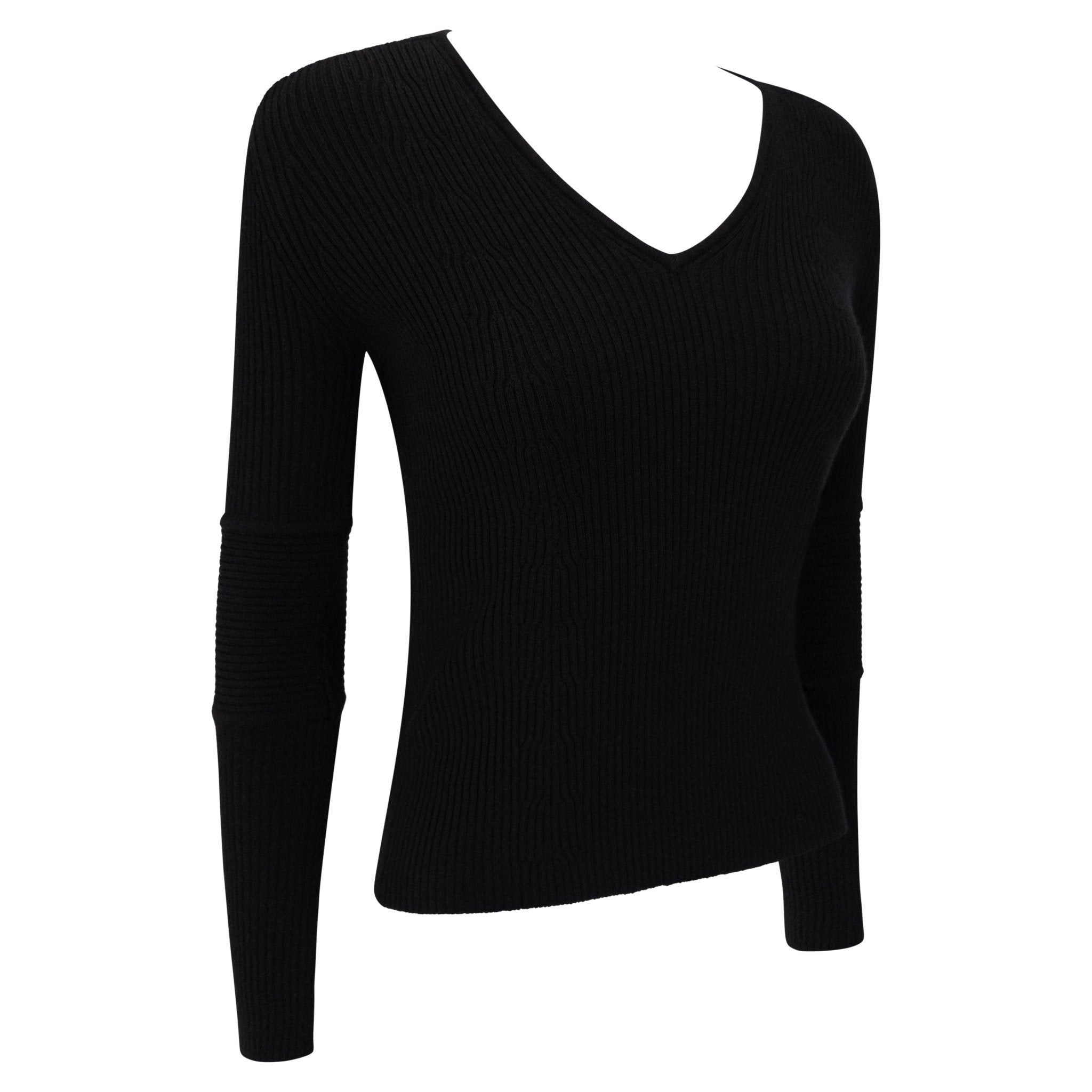 F/W 2000 Gucci by Tom Ford Black Wool Elbow Pad Black V Neck Stretch Knit Sweater - RealList