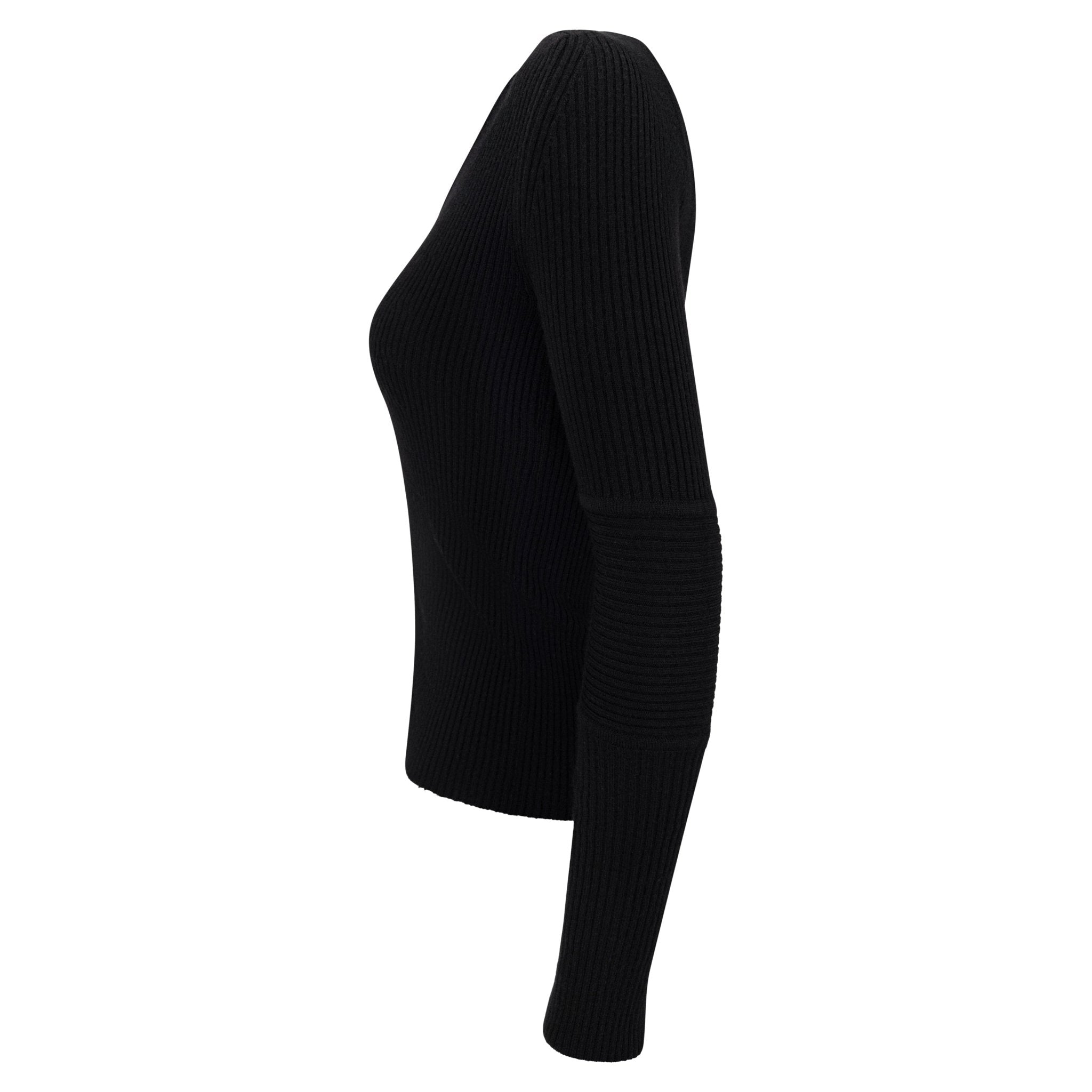 F/W 2000 Gucci by Tom Ford Black Wool Elbow Pad Black V Neck Stretch Knit Sweater - RealList