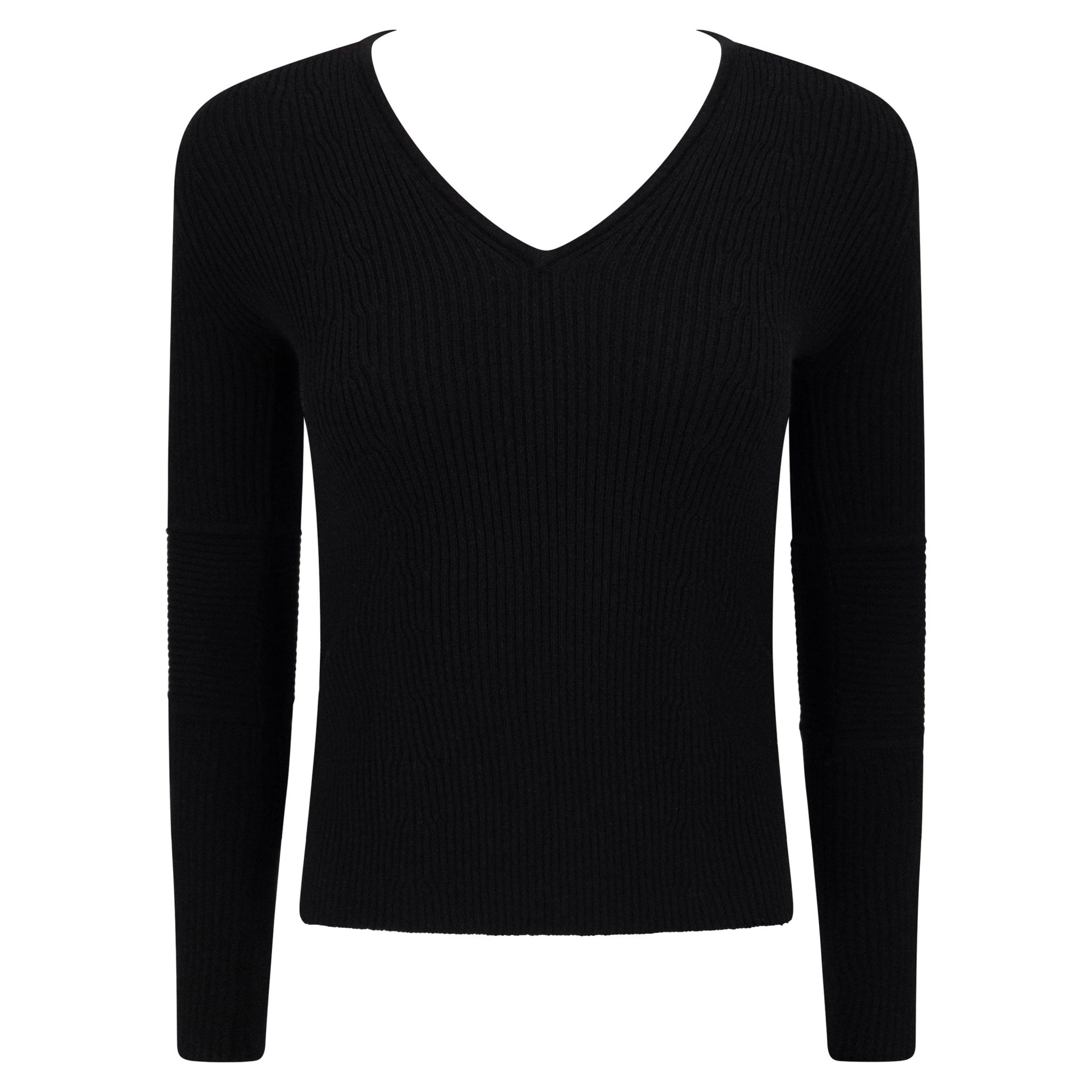F/W 2000 Gucci by Tom Ford Black Wool Elbow Pad Black V Neck Stretch Knit Sweater - RealList