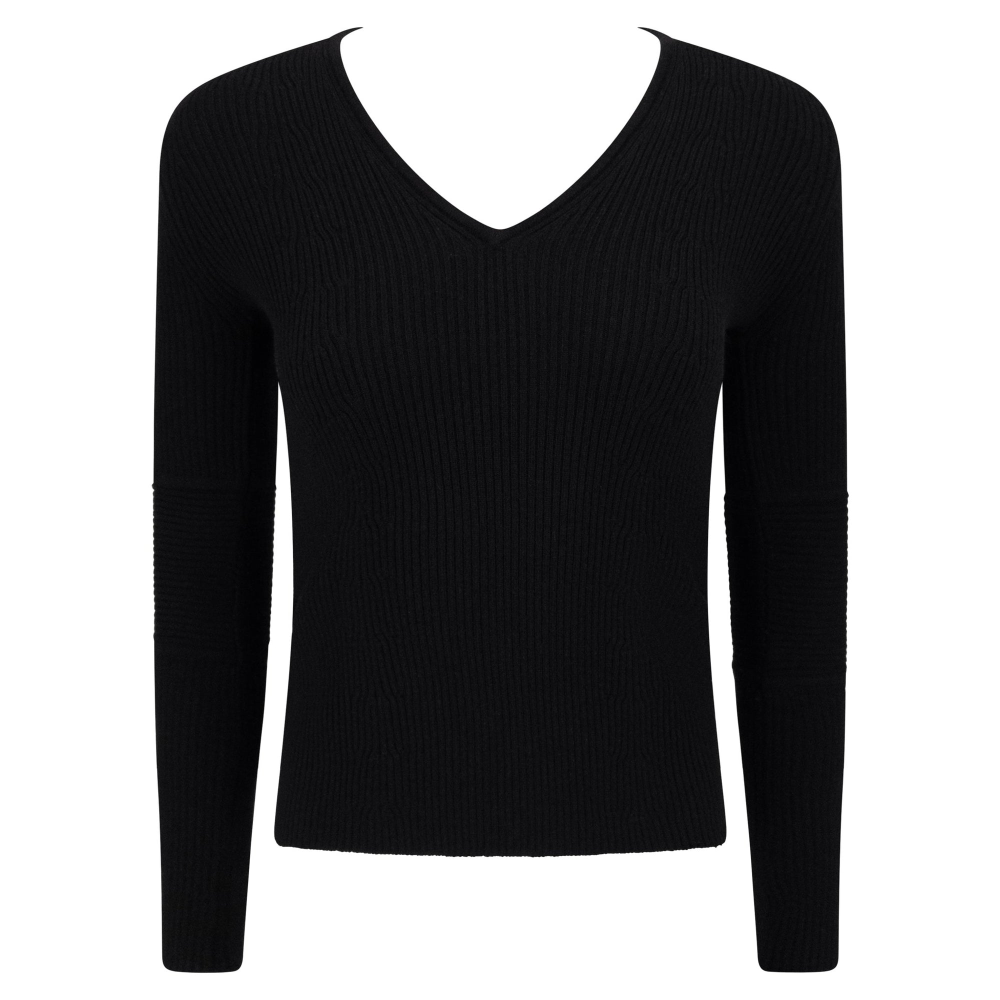 F/W 2000 Gucci by Tom Ford Black Wool Elbow Pad Black V Neck Stretch Knit Sweater - RealList