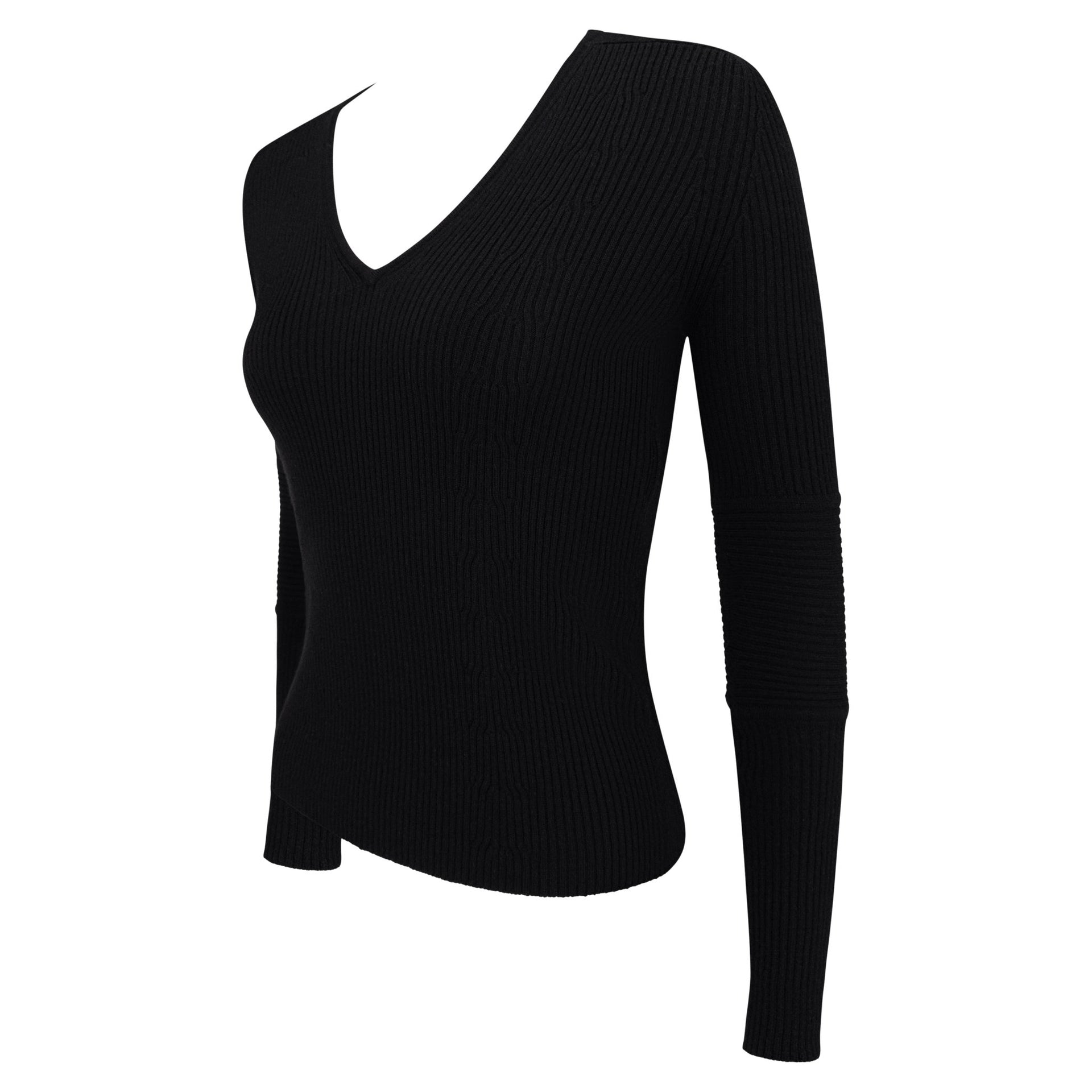 F/W 2000 Gucci by Tom Ford Black Wool Elbow Pad Black V Neck Stretch Knit Sweater - RealList